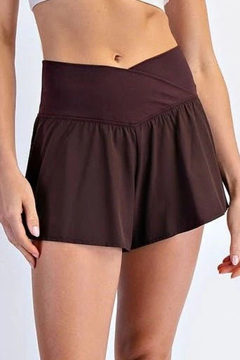 In Motion V Crossover Flared Shorts in Chocolate