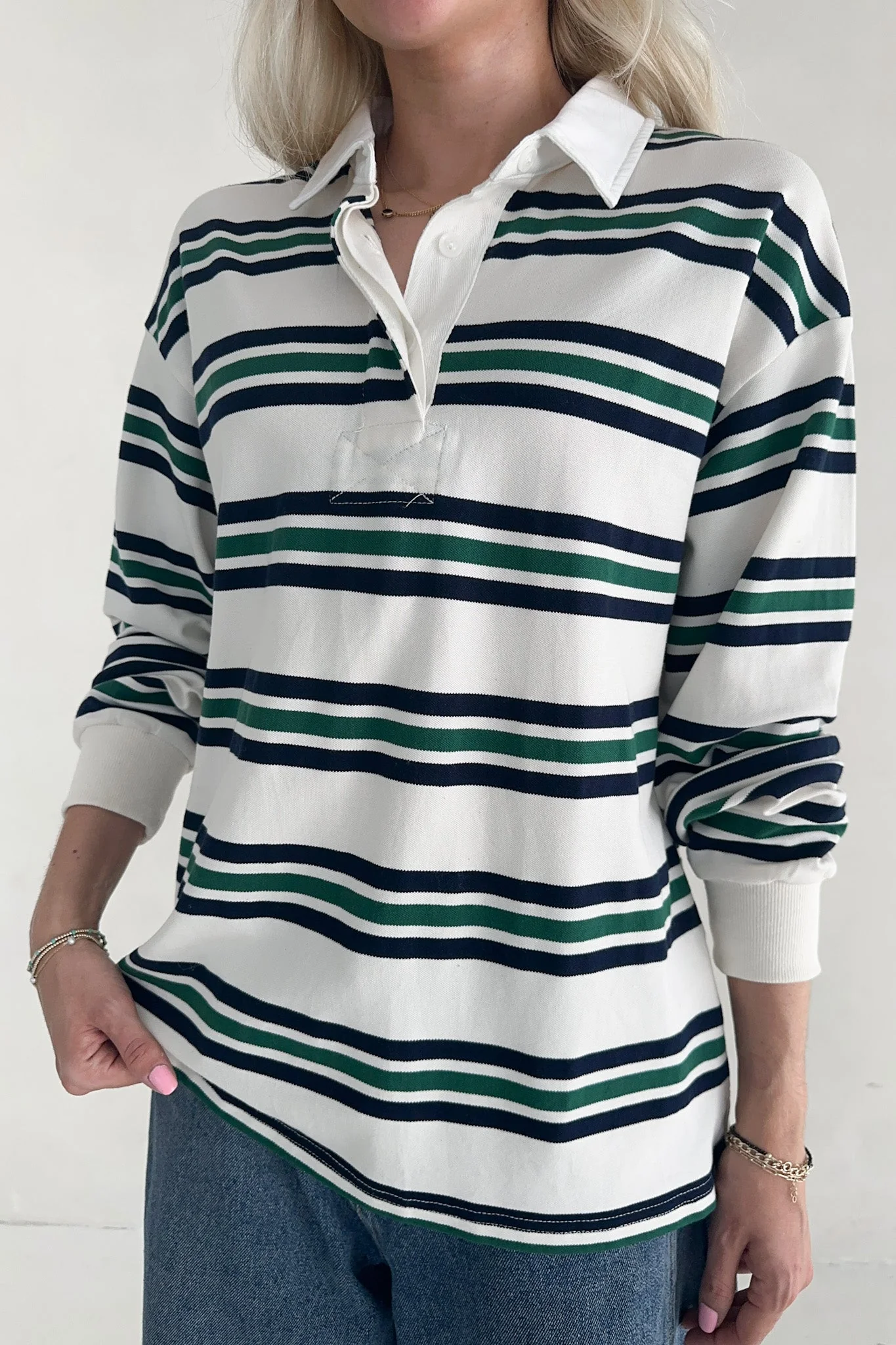 Jackson Classic Striped Collared Long Sleeve Top - Image 7