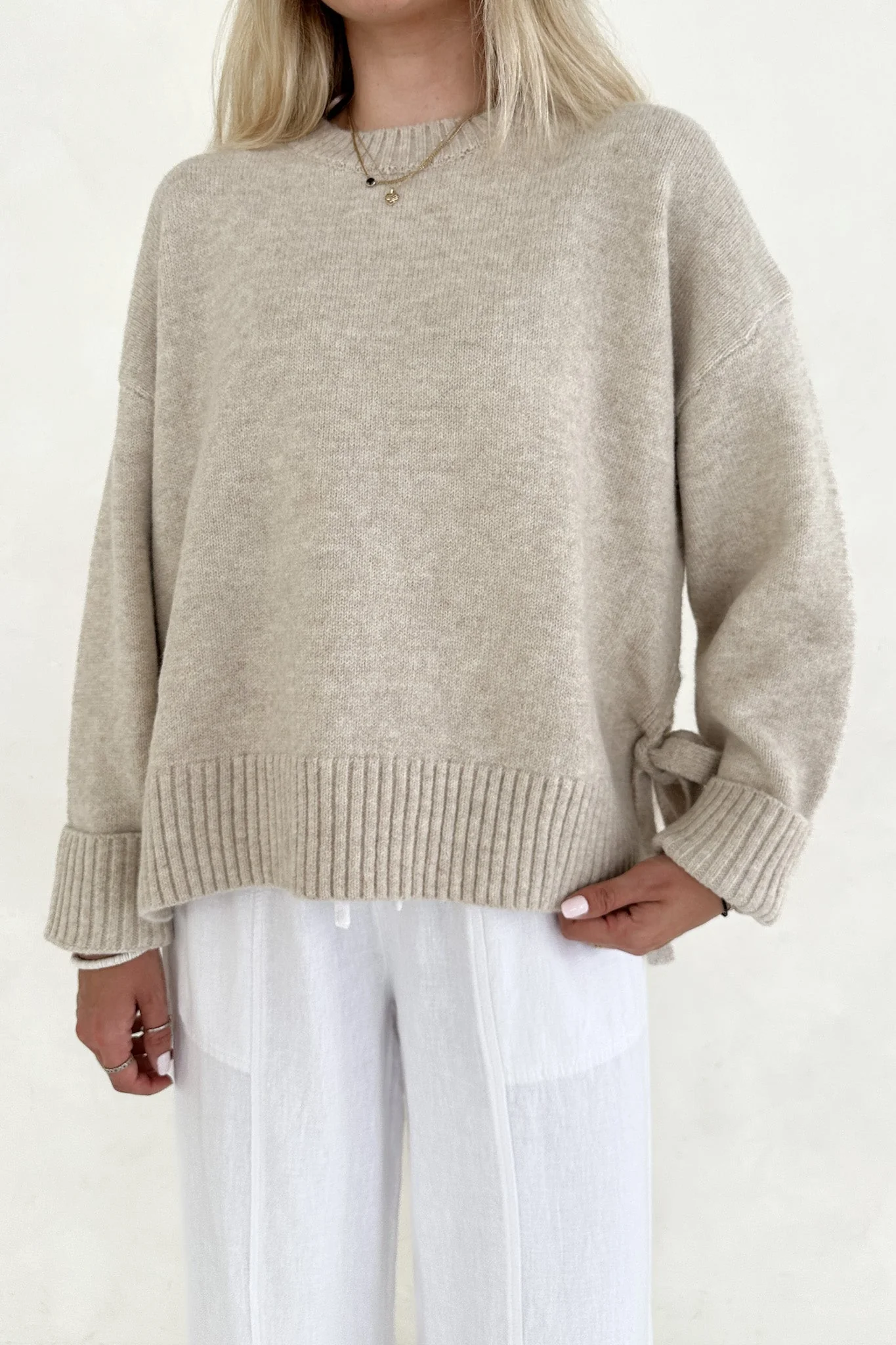 Jade Side Tie Sweater in Natural