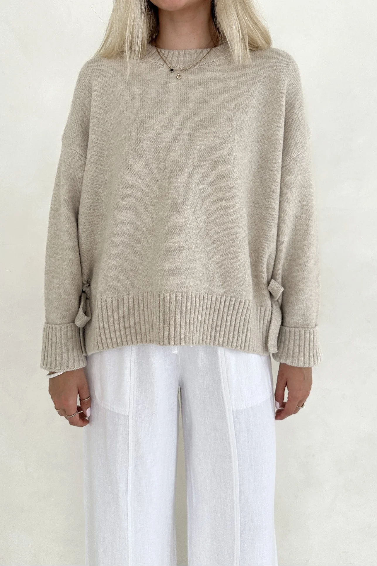 Jade Side Tie Sweater in Natural - Image 2