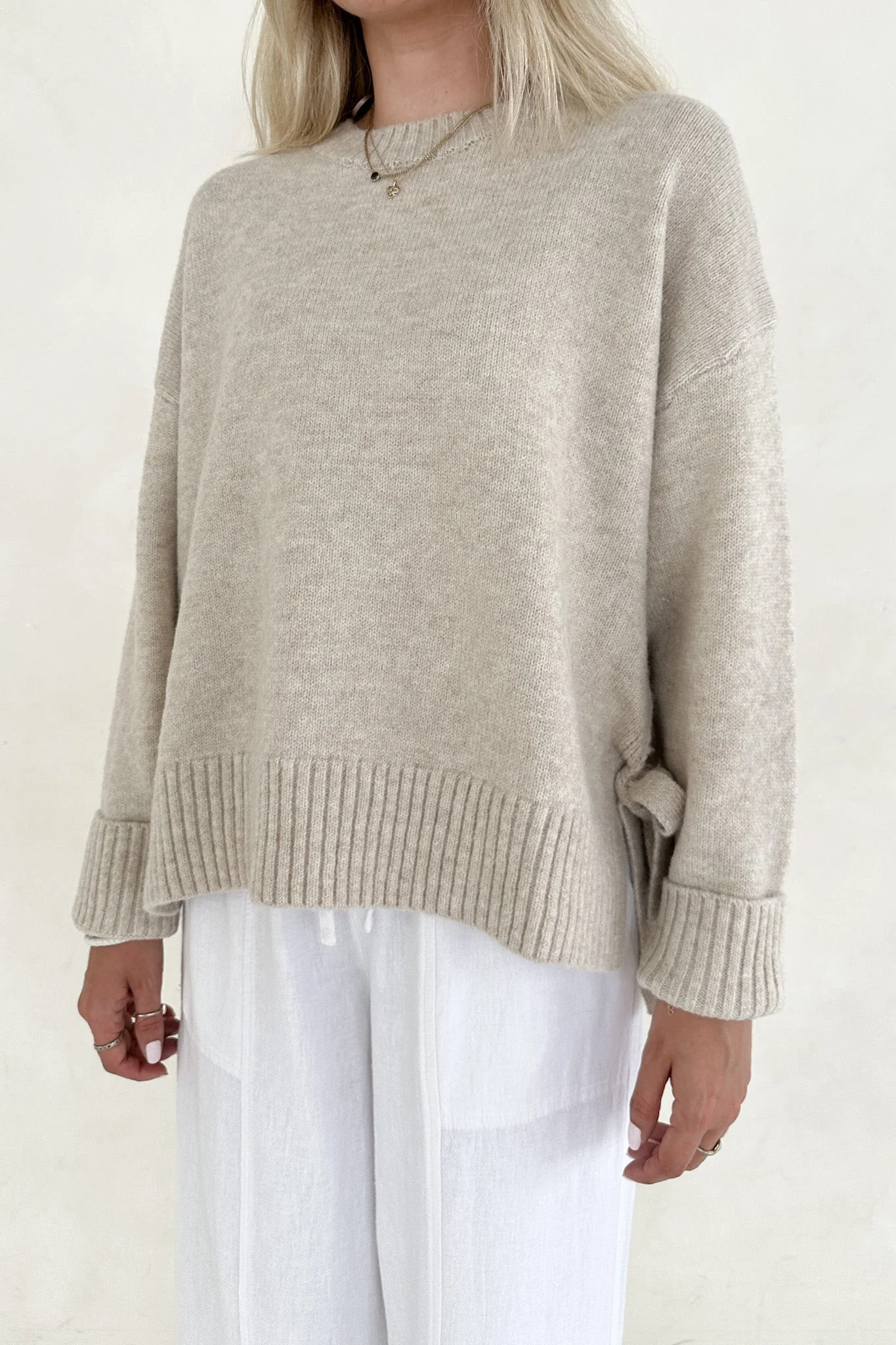 Jade Side Tie Sweater in Natural - Image 4