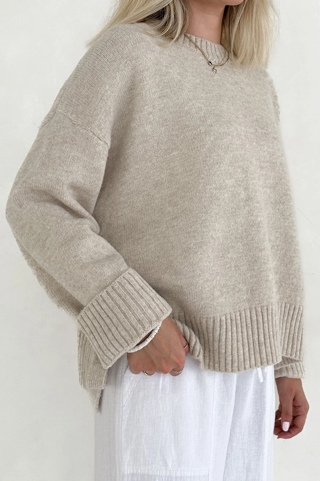 Jade Side Tie Sweater in Natural - Image 7