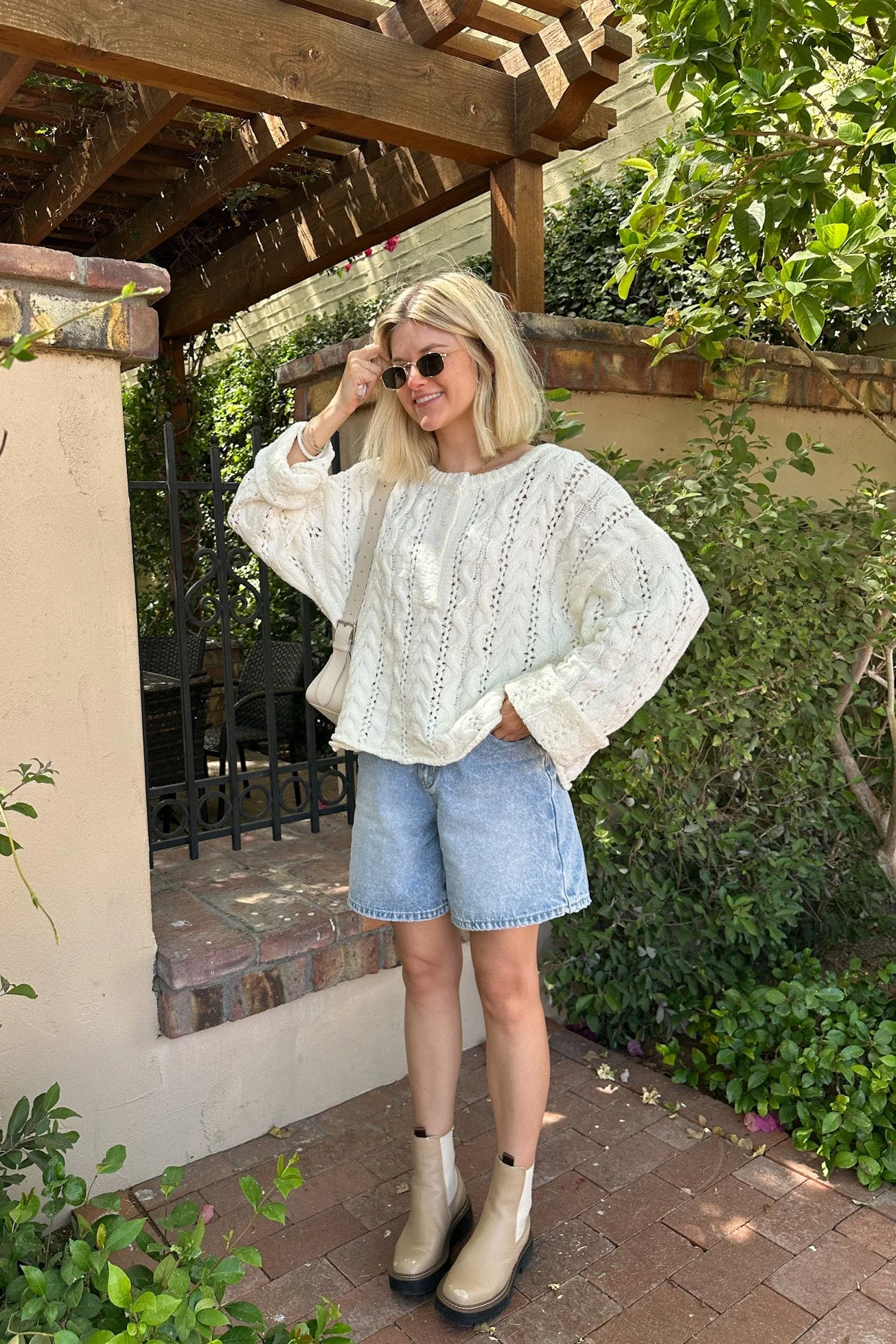 Jolie Lightweight Cable Knit Sweater Top in Coastal White - Image 2
