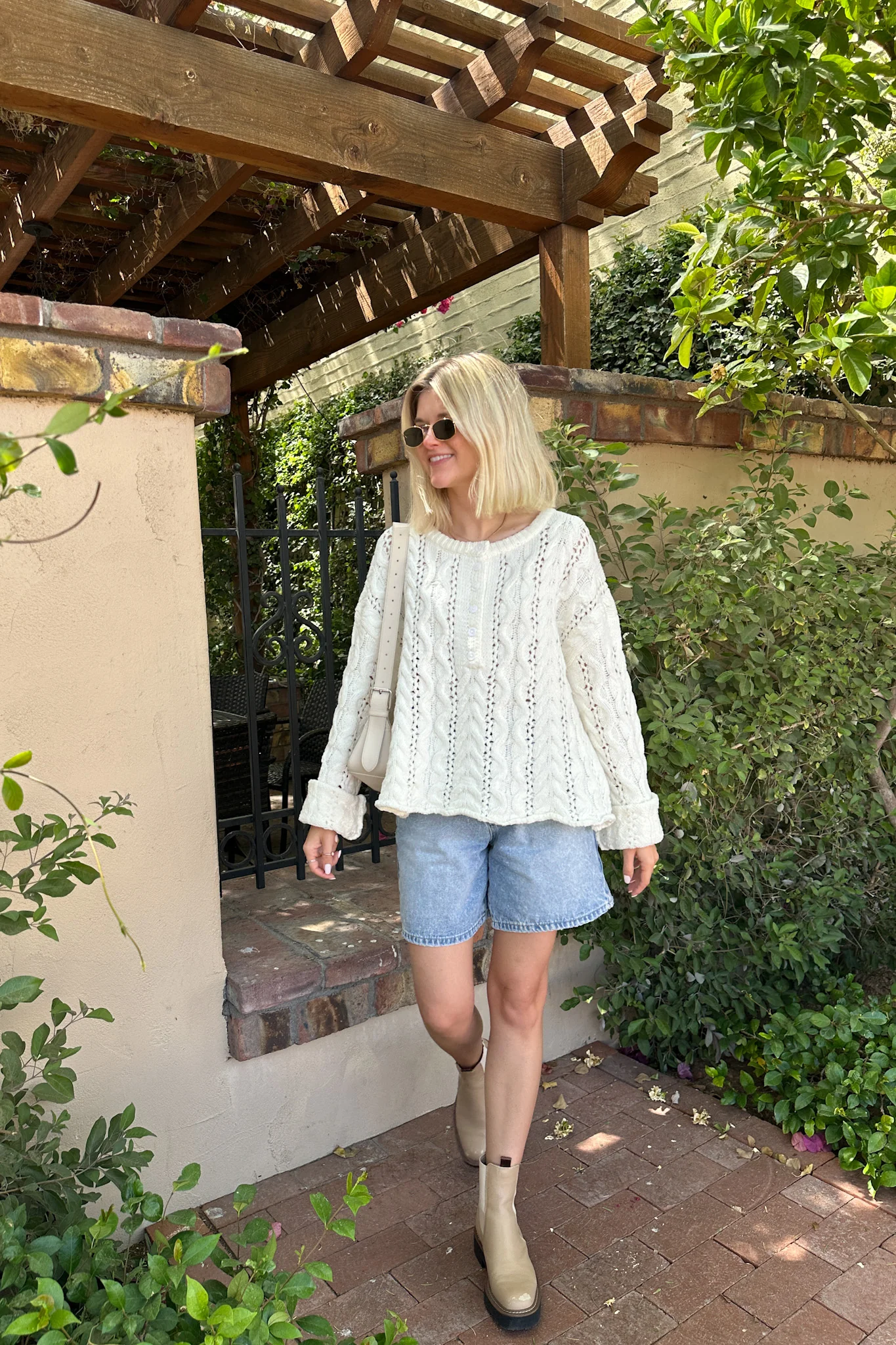 Jolie Lightweight Cable Knit Sweater Top in Coastal White - Image 4