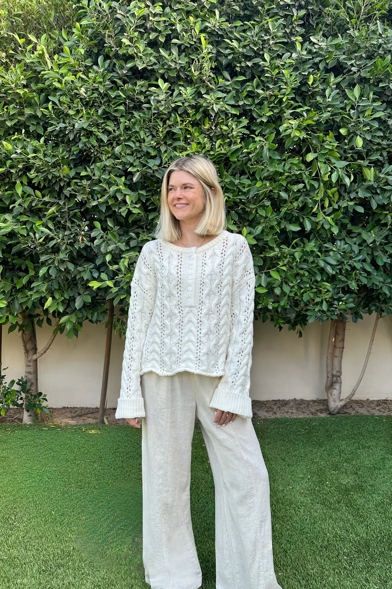Jolie Lightweight Cable Knit Sweater Top in Coastal White - Image 7