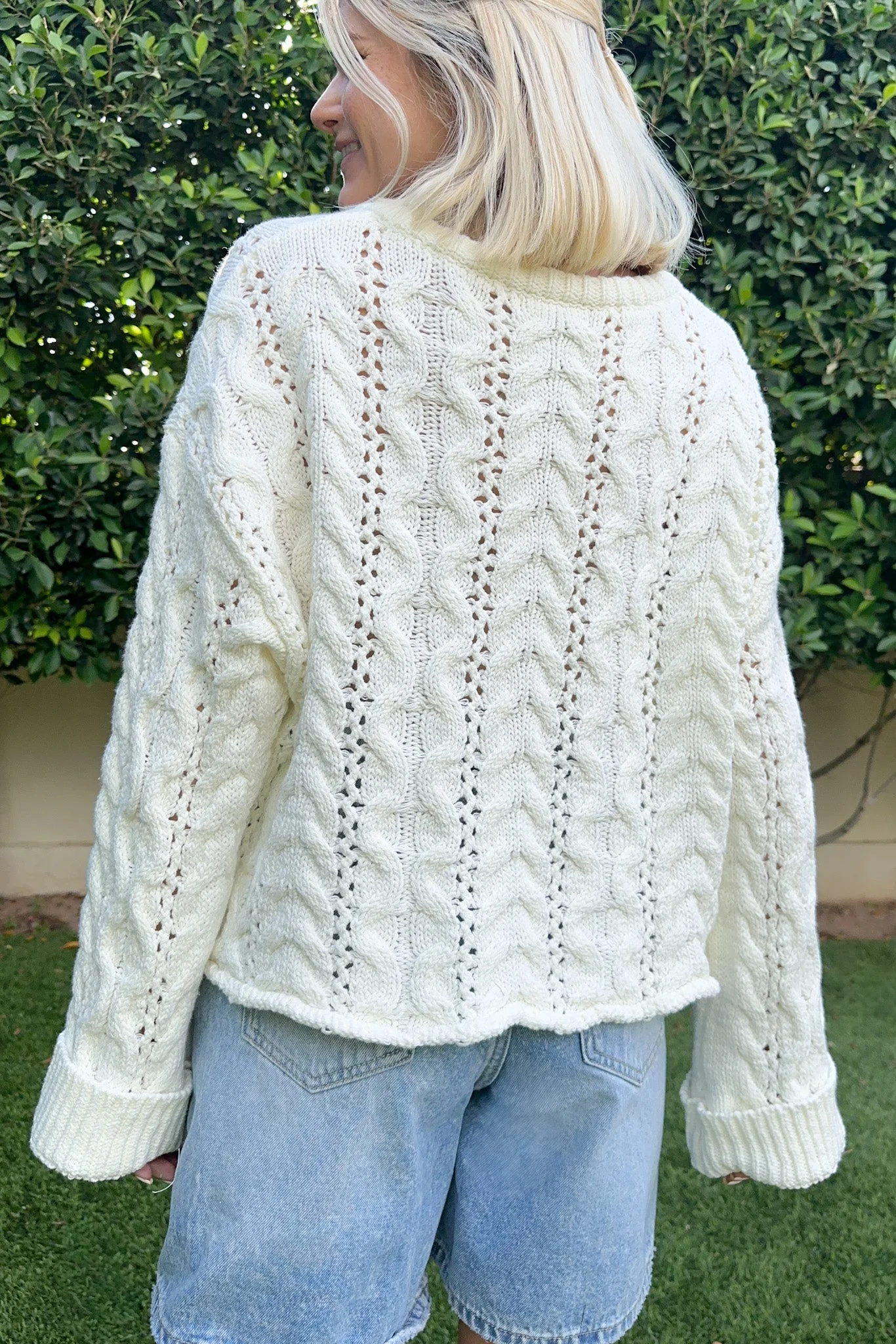 Jolie Lightweight Cable Knit Sweater Top in Coastal White - Image 8