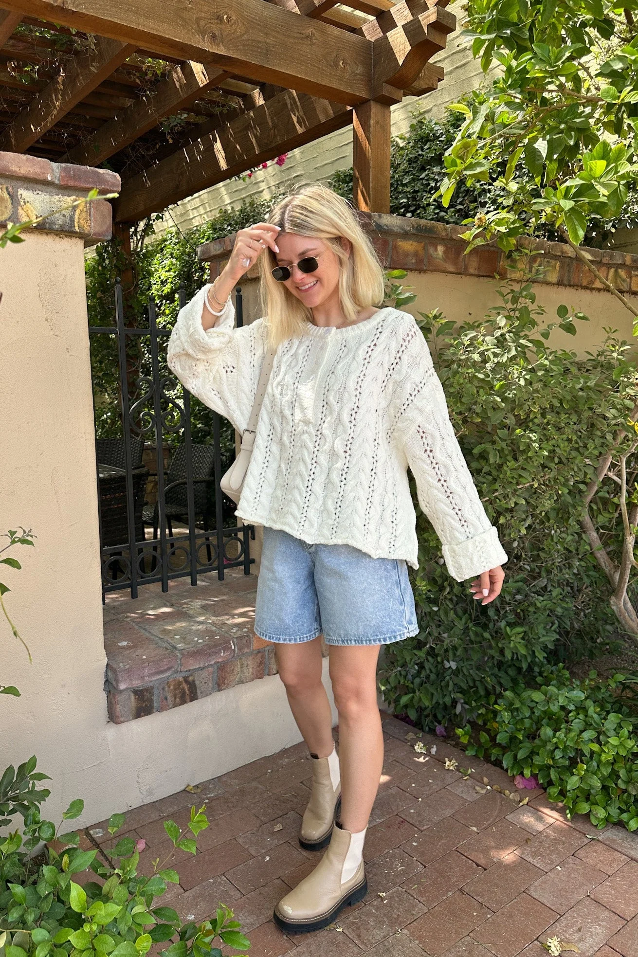 Jolie Lightweight Cable Knit Sweater Top in Coastal White - Image 9