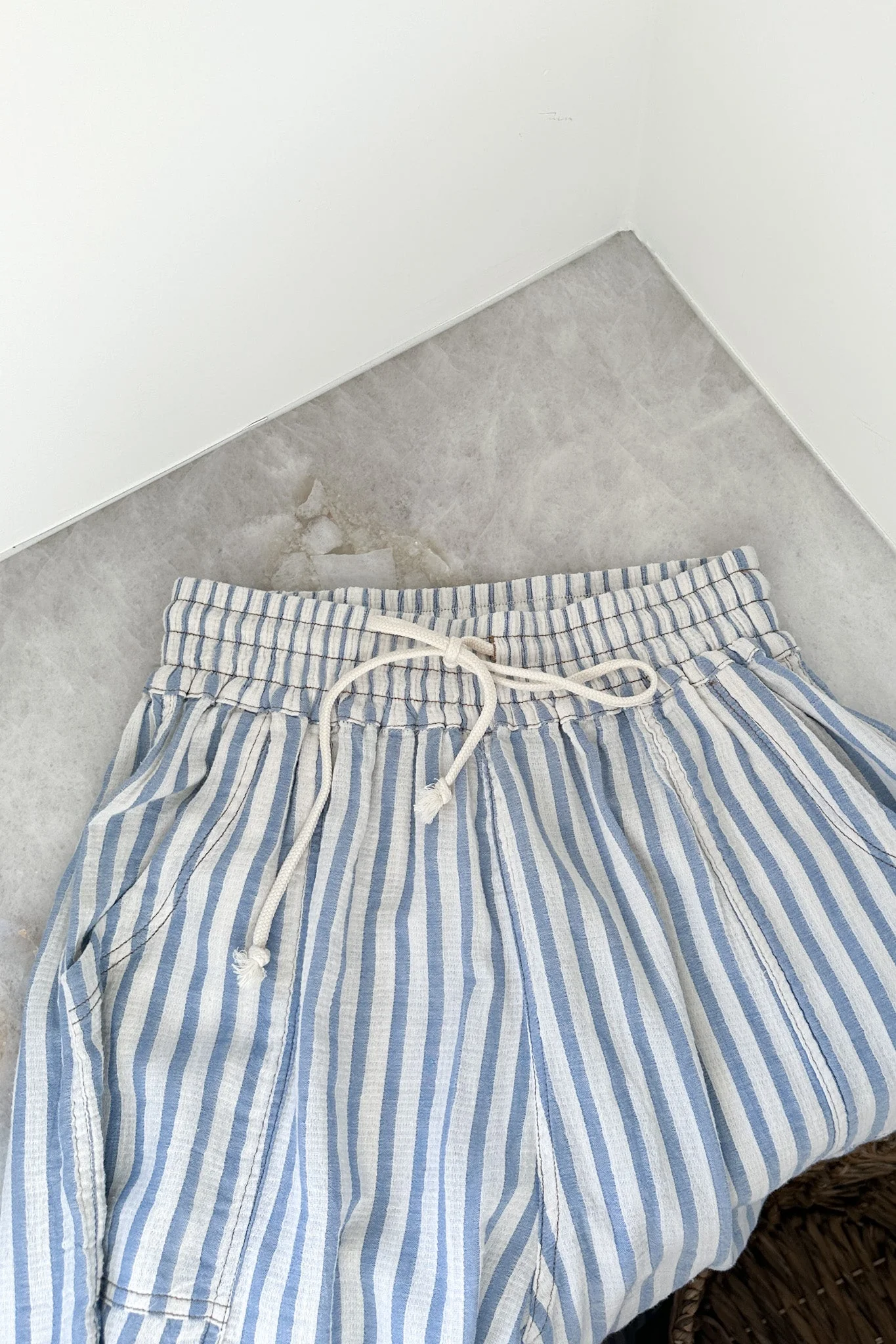Josie Relaxed Striped Cotton Trousers in Blue - Image 2