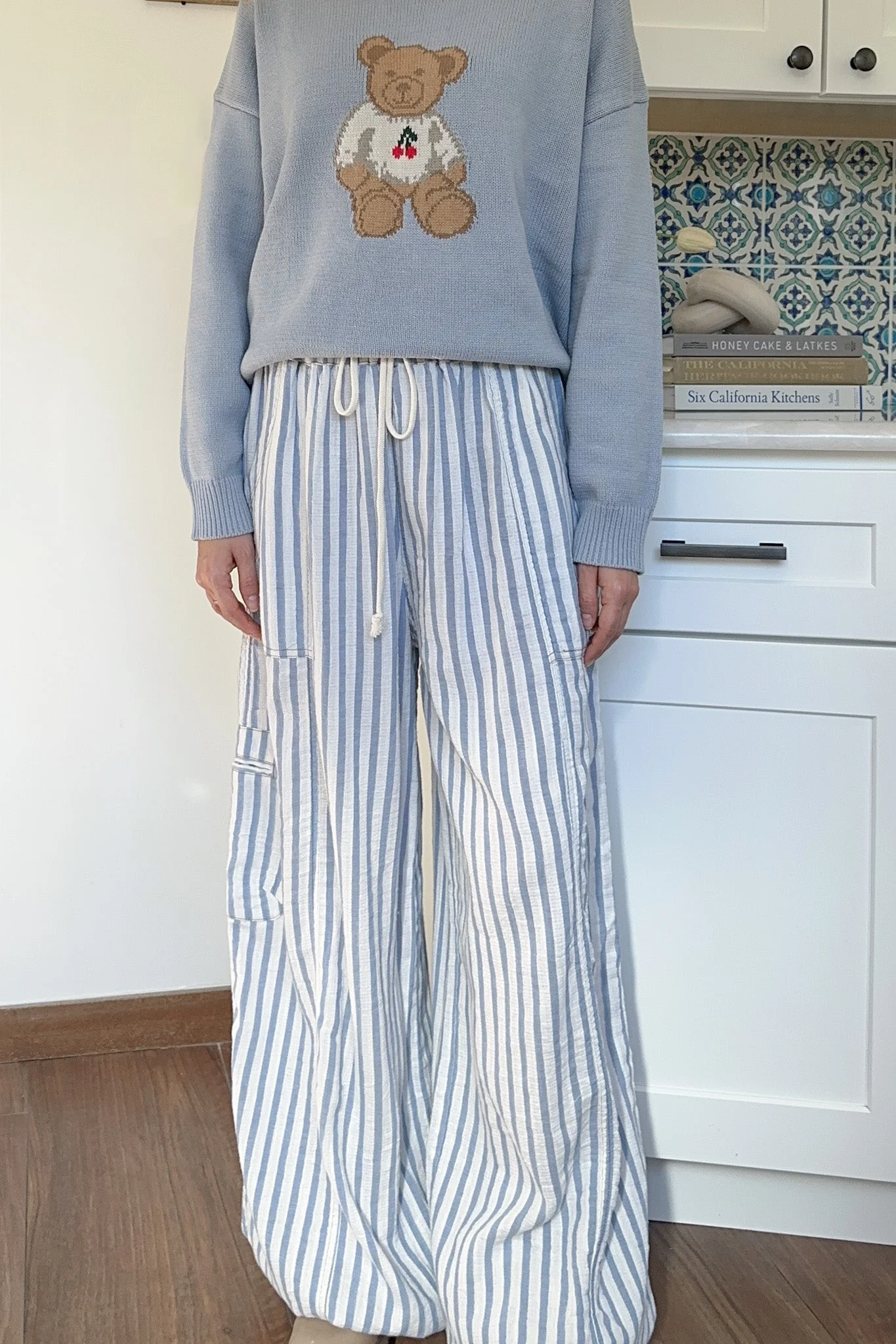 Josie Relaxed Striped Cotton Trousers in Blue - Image 3