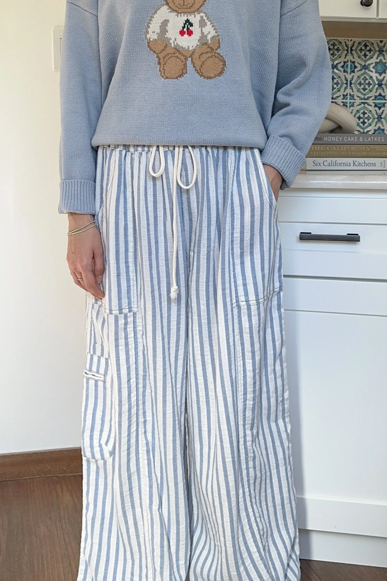 Josie Relaxed Striped Cotton Trousers in Blue - Image 4