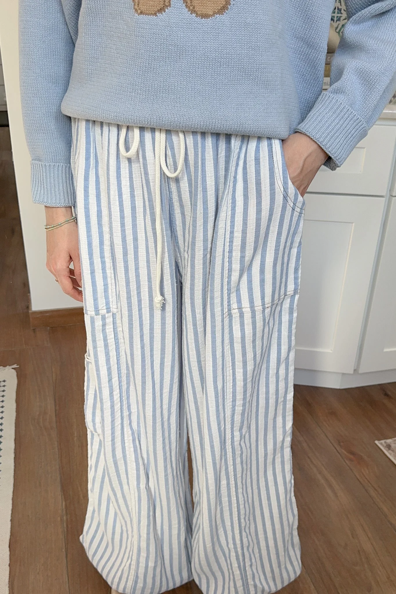 Josie Relaxed Striped Cotton Trousers in Blue - Image 6