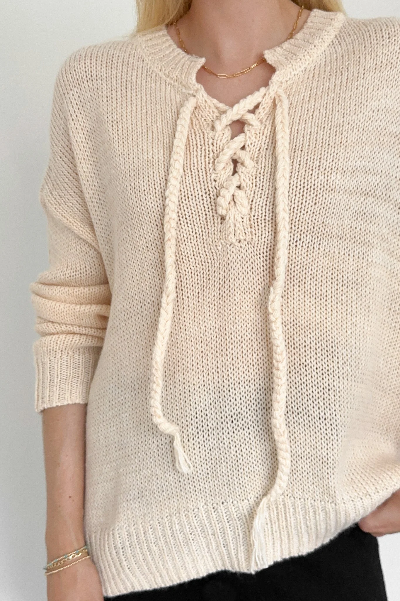 Khloe Lace Up Front Sweater Top - Image 2
