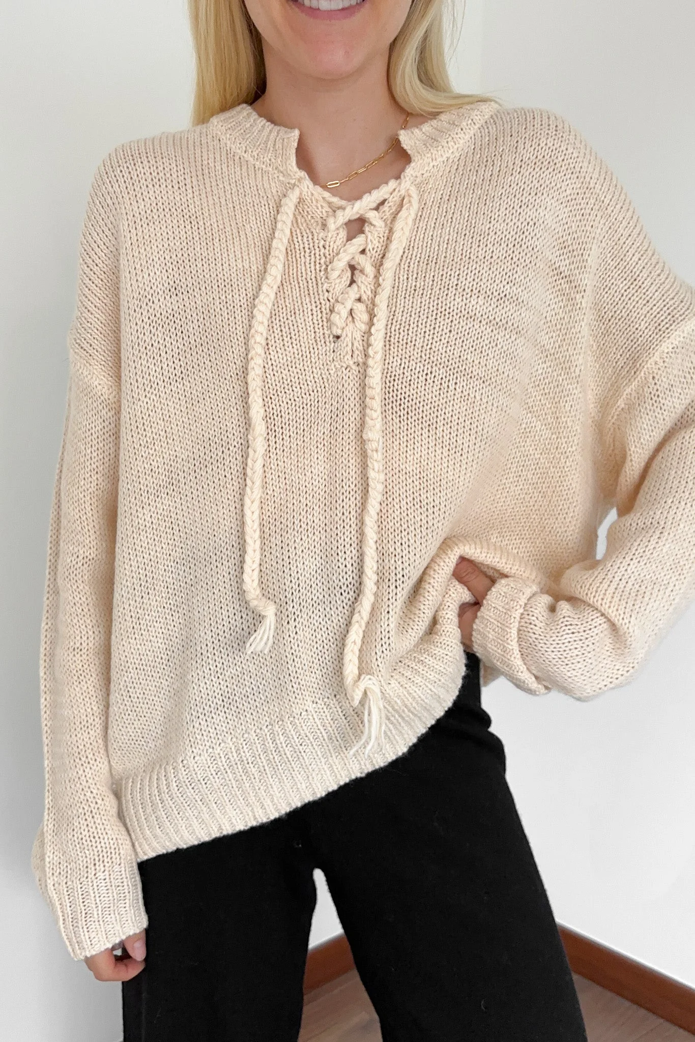 Khloe Lace Up Front Sweater Top - Image 3