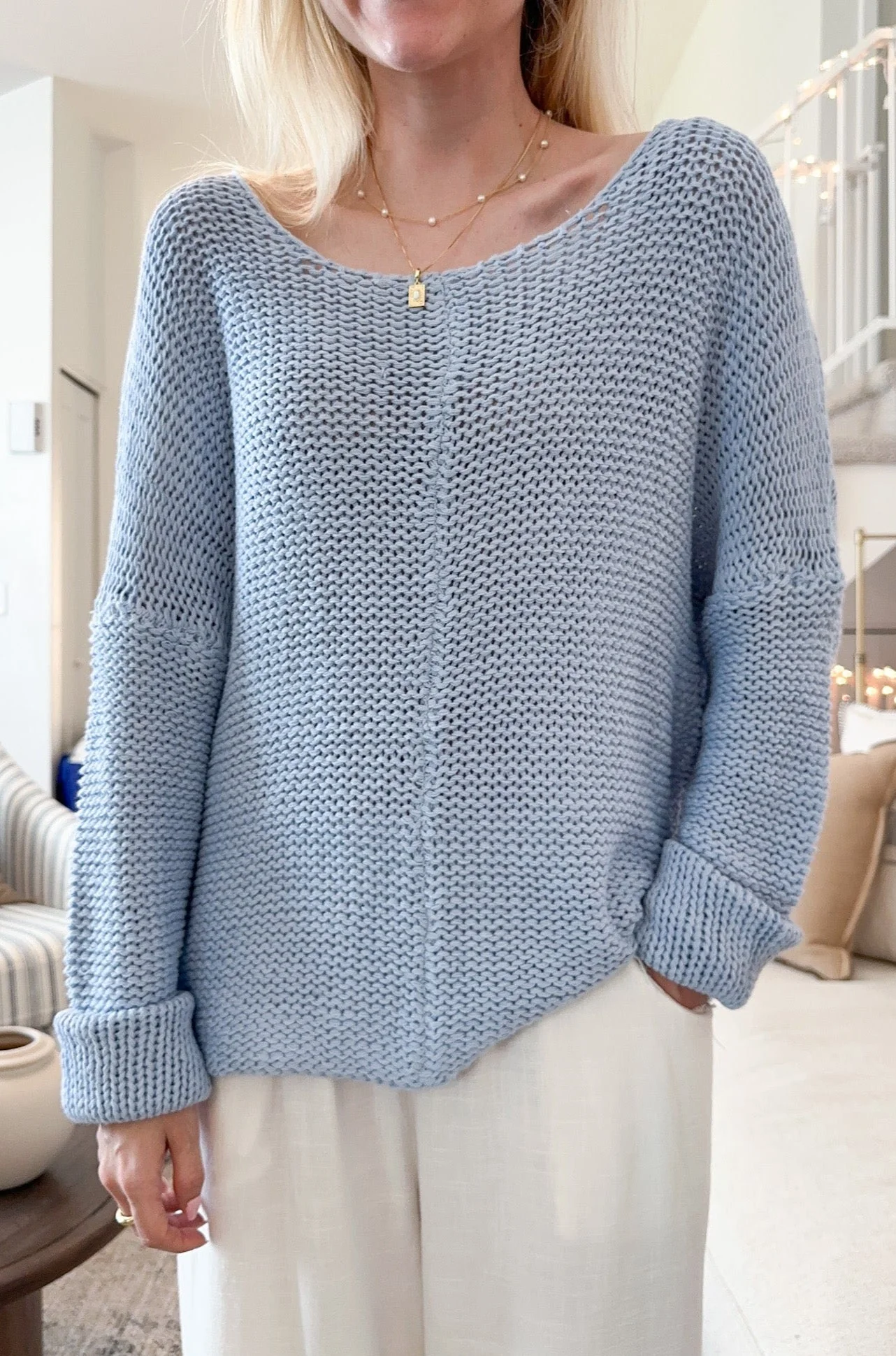 Kira Lightweight Knit Sweater in Blue