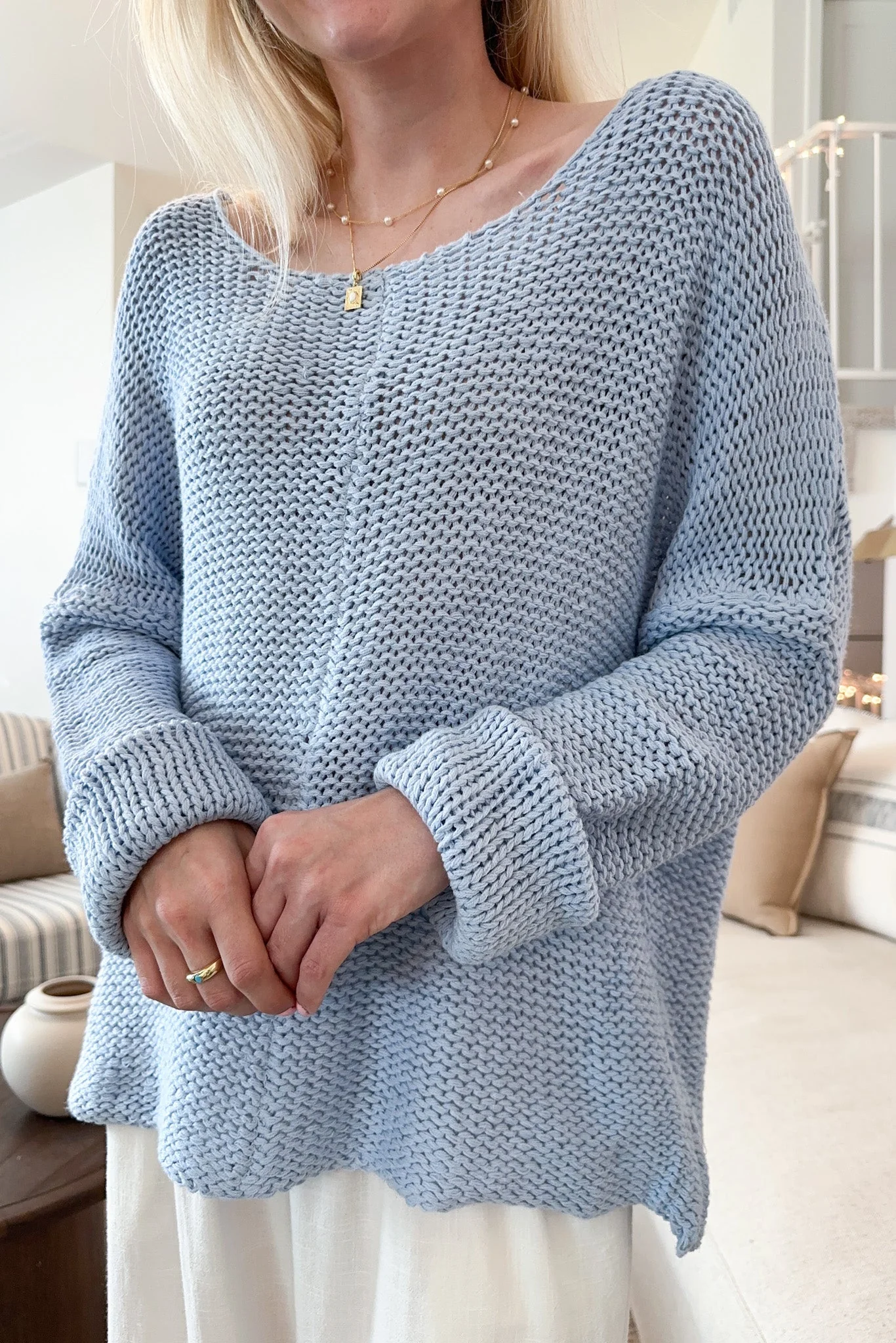 Kira Lightweight Knit Sweater in Blue - Image 4