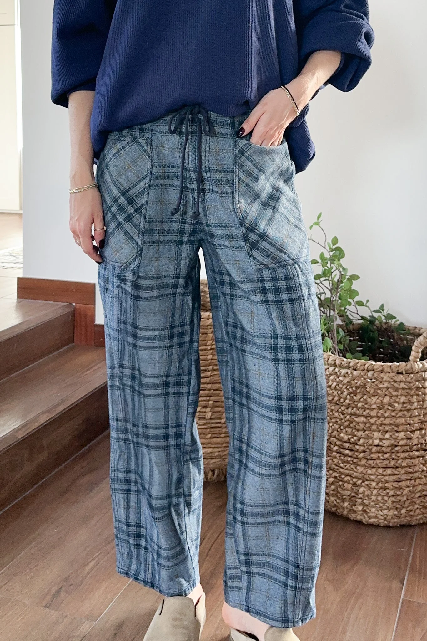 Lainey Plaid Cotton Barrel Pants - Image 3