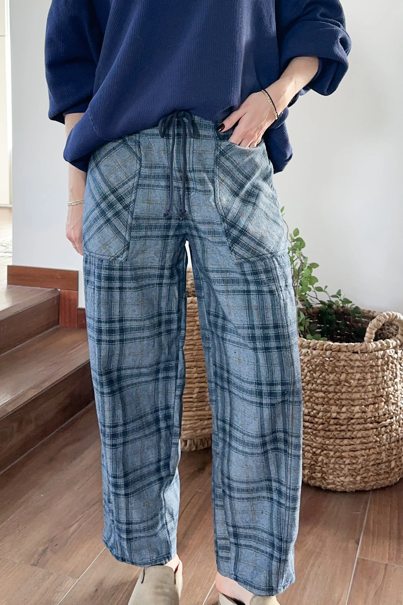 Lainey Plaid Cotton Barrel Pants - Image 4