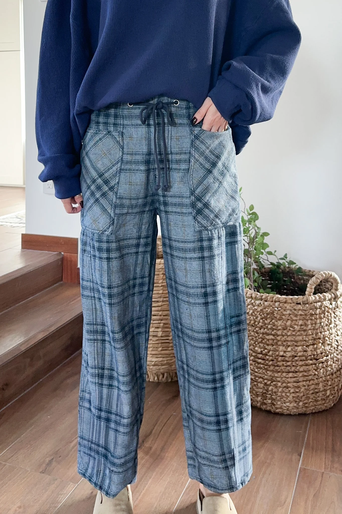 Lainey Plaid Cotton Barrel Pants - Image 5
