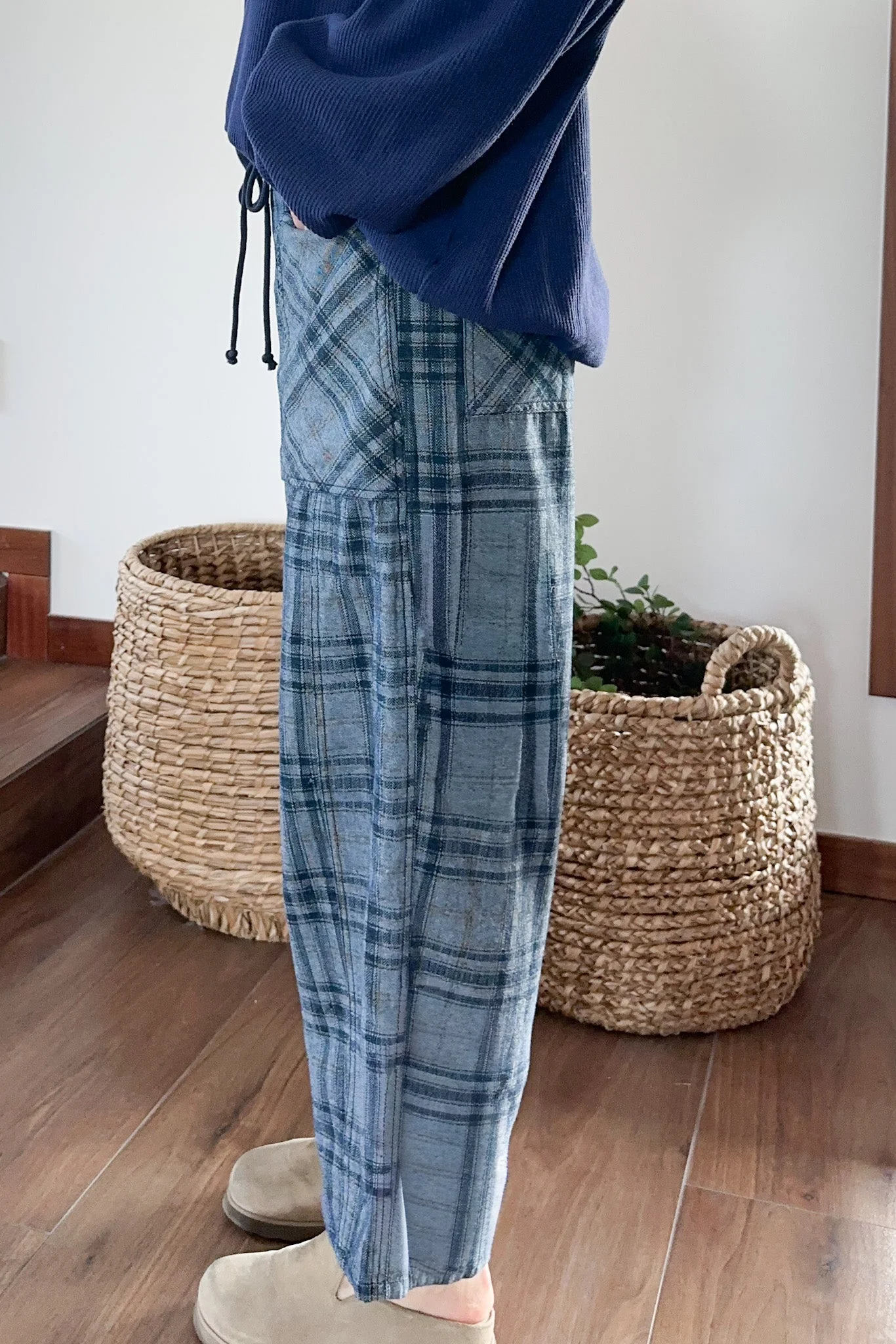 Lainey Plaid Cotton Barrel Pants - Image 6