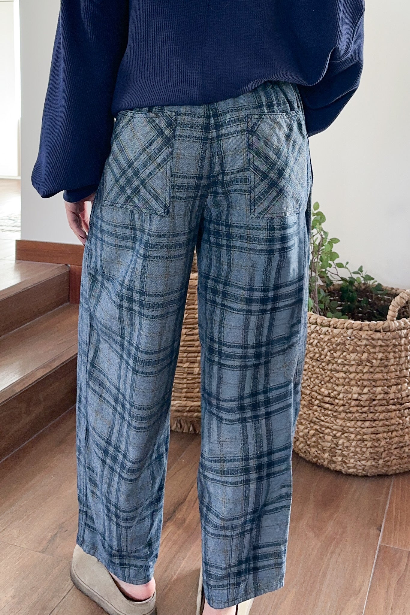 Lainey Plaid Cotton Barrel Pants - Image 7