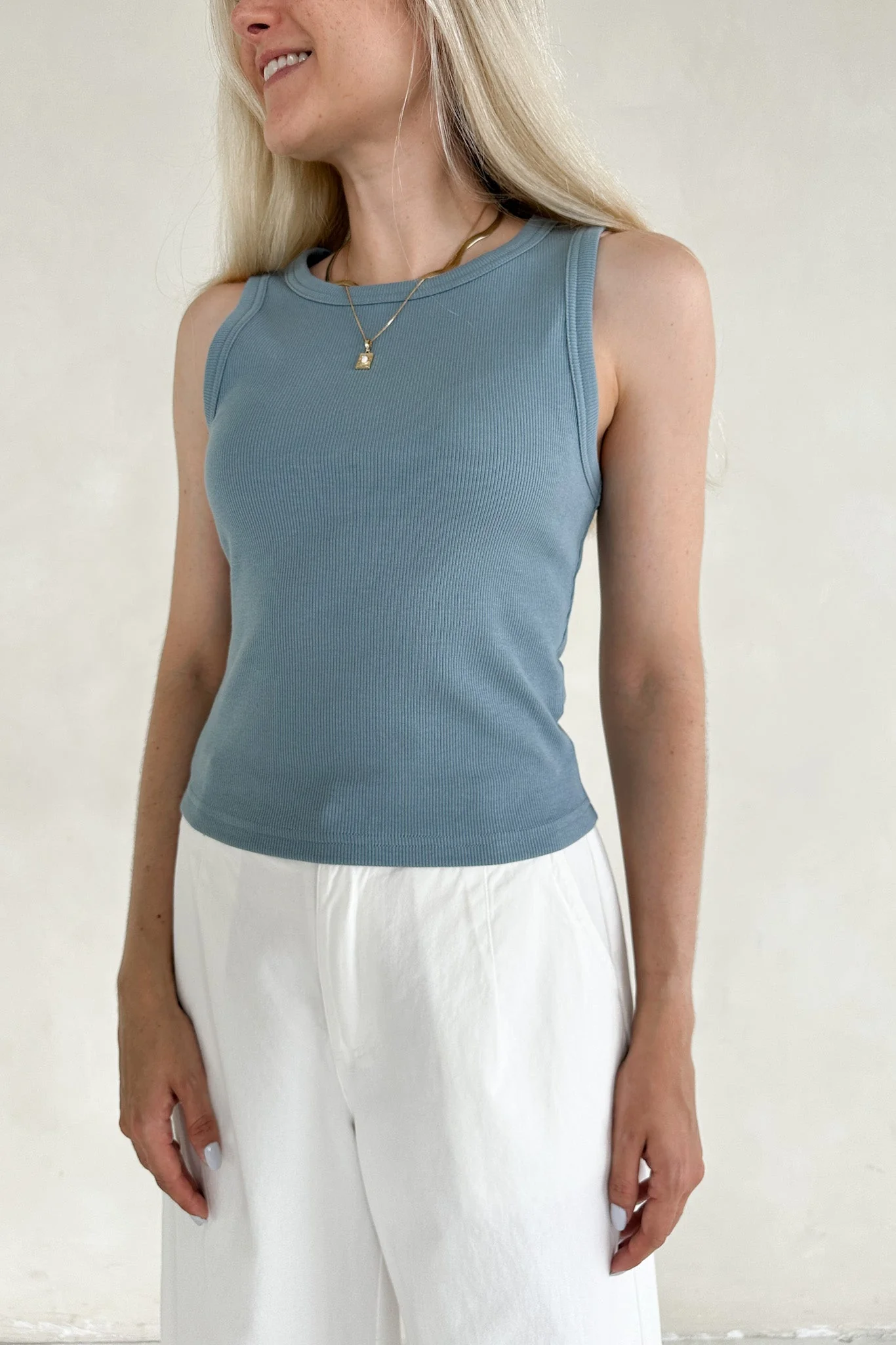 Lana Ribbed Tank Top in Marine Blue