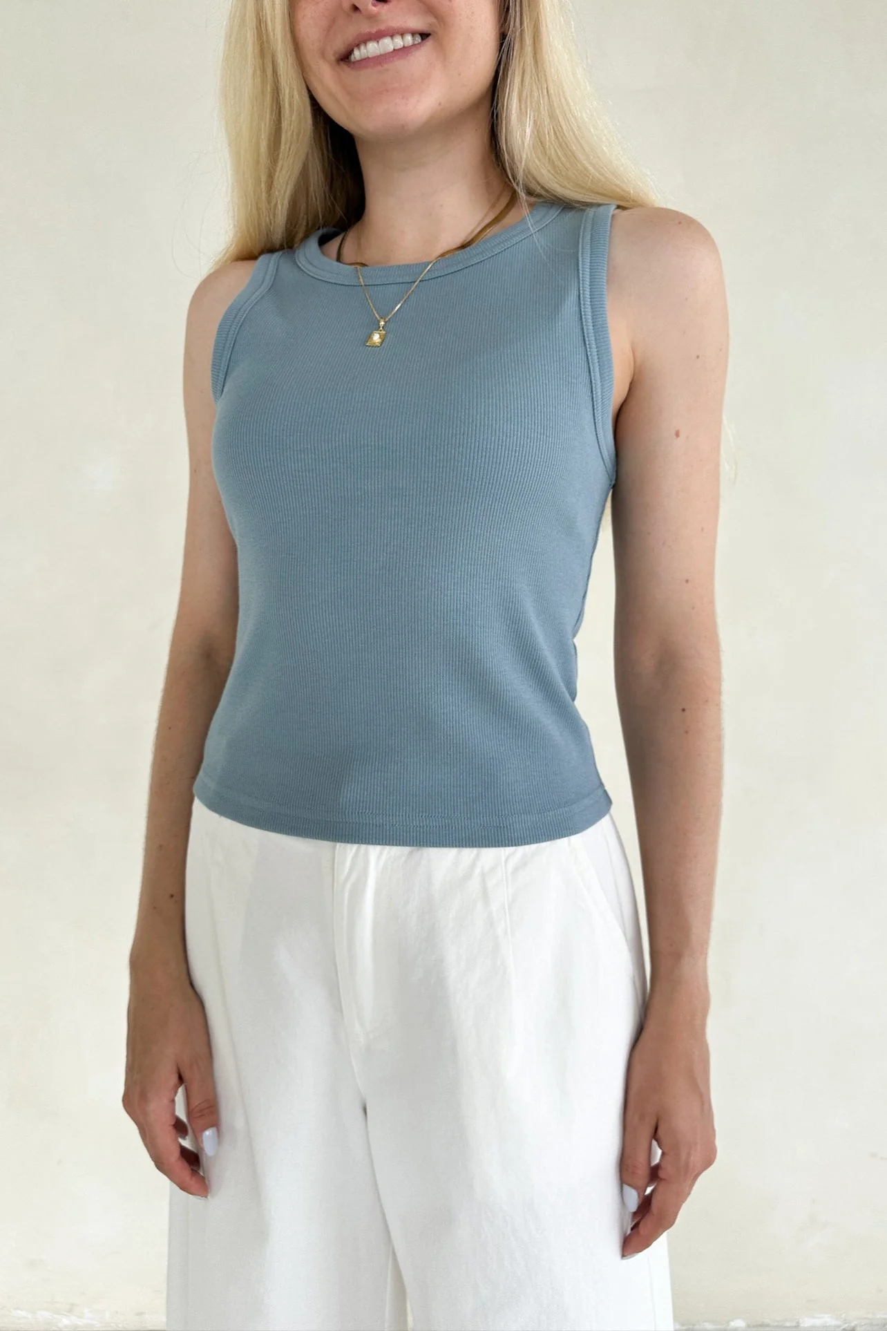 Lana Ribbed Tank Top in Marine Blue - Image 3