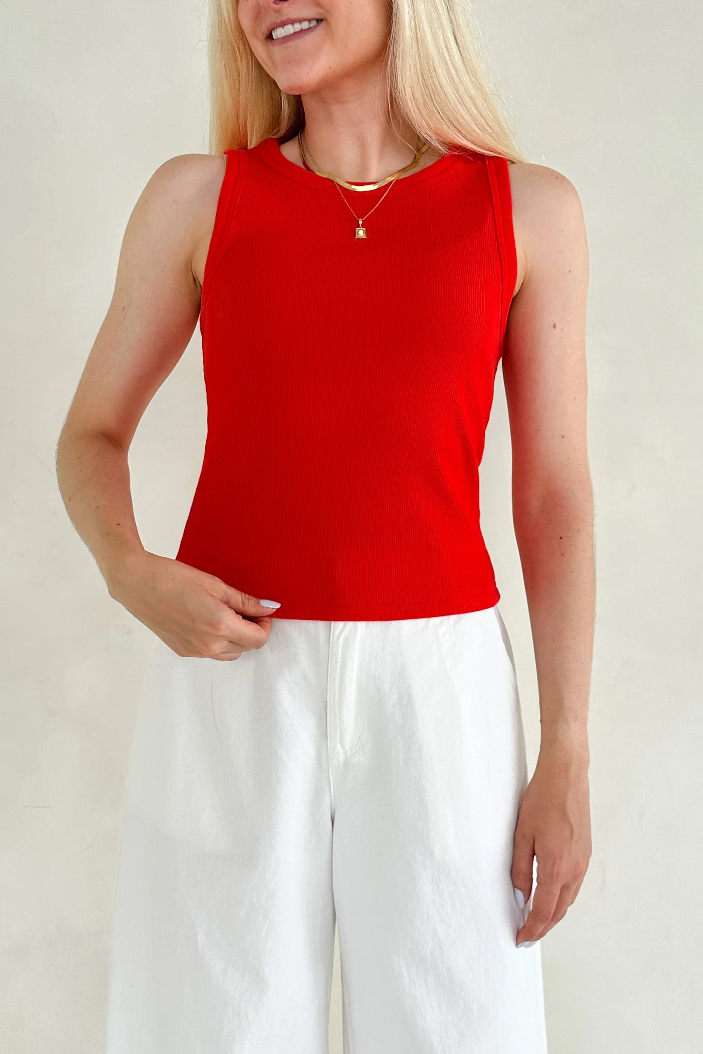Lana Ribbed Tank Top in Red Hot