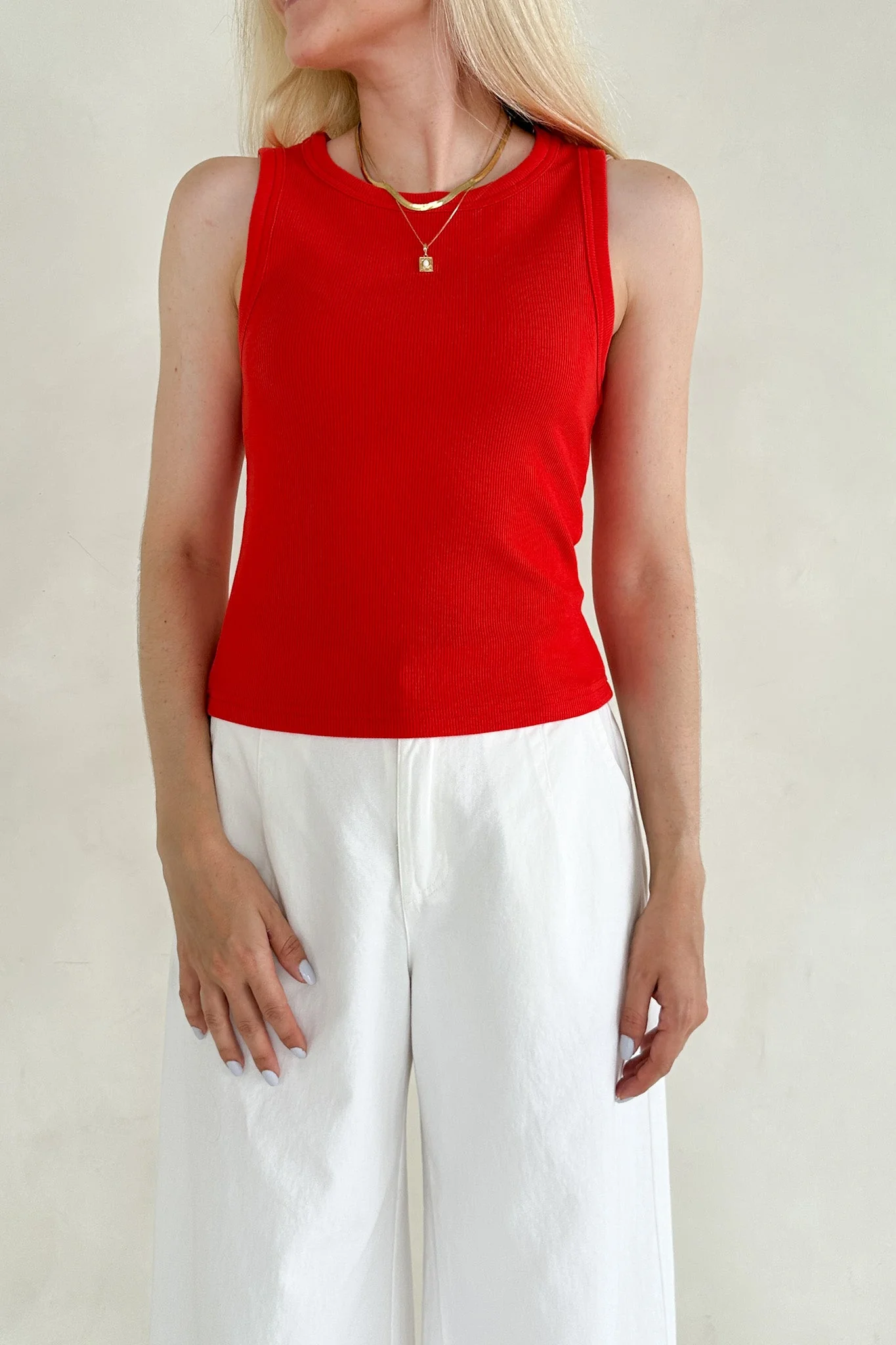 Lana Ribbed Tank Top in Red Hot - Image 2