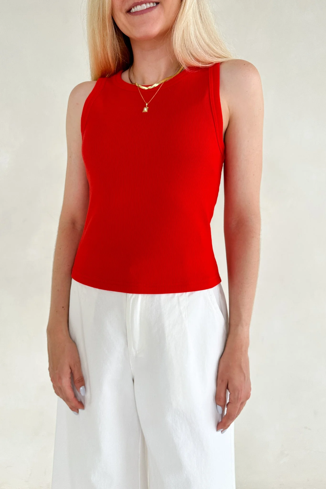 Lana Ribbed Tank Top in Red Hot - Image 4