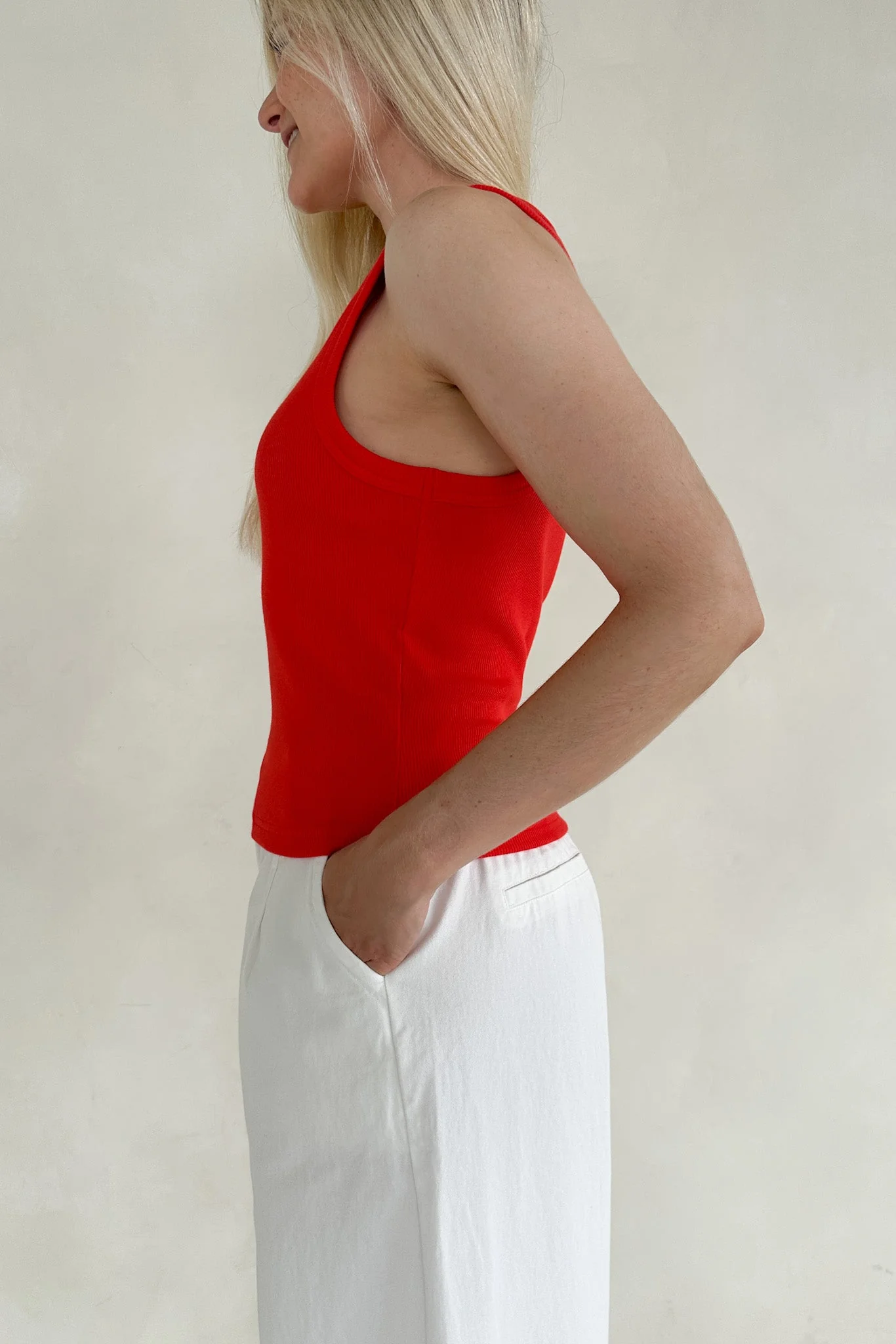 Lana Ribbed Tank Top in Red Hot - Image 6