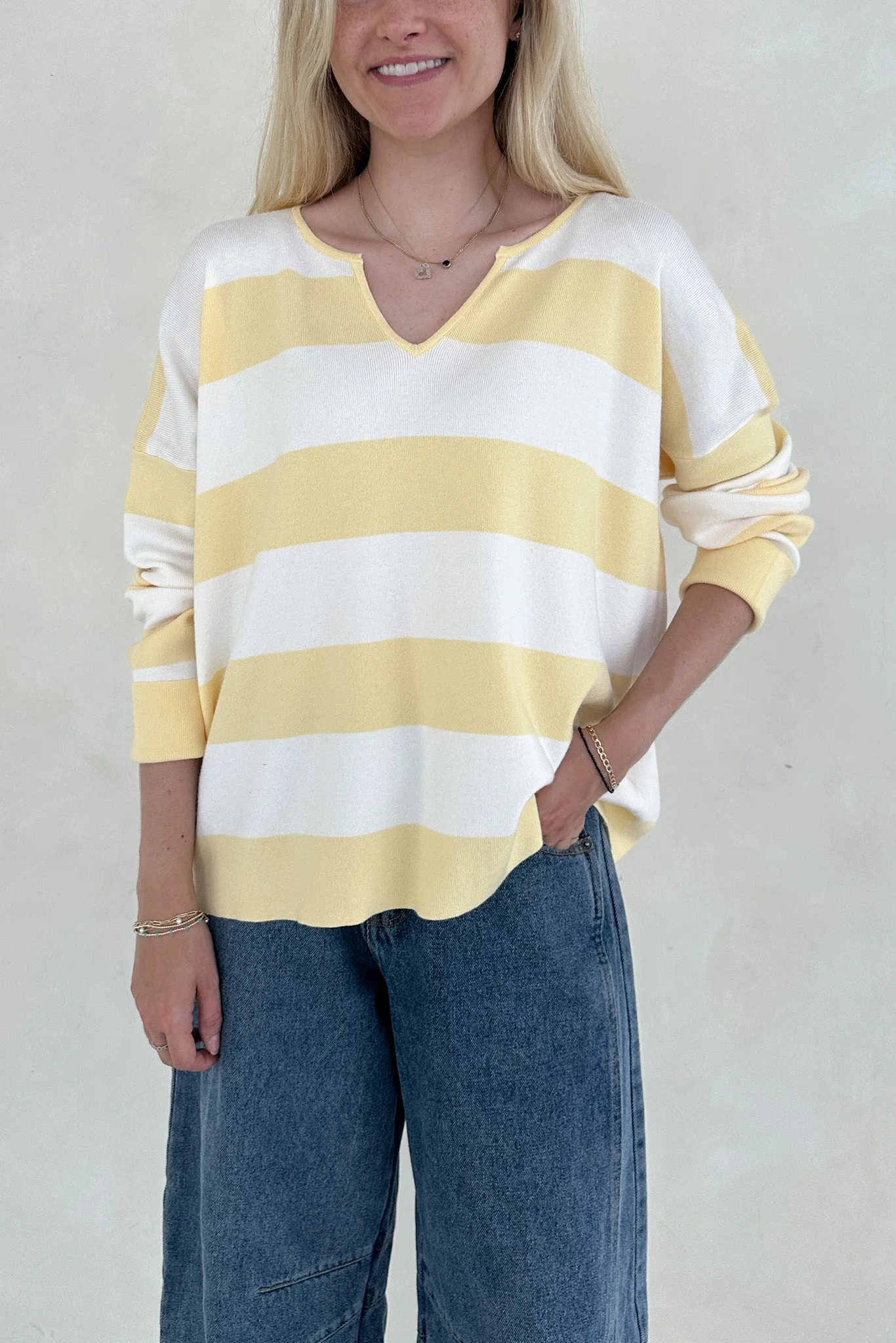 Laurel Split Neck Striped Lightweight Sweater - Image 2