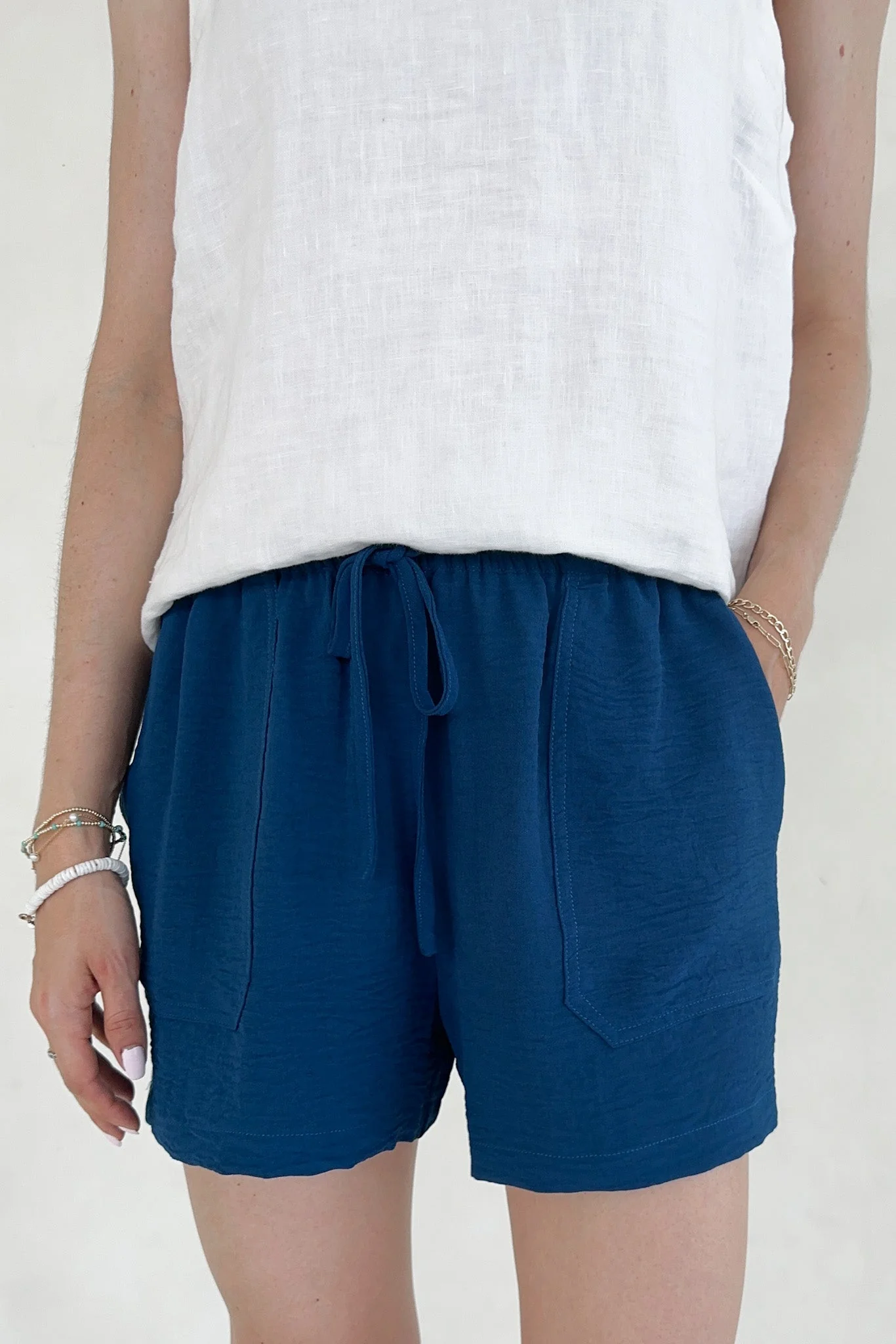 Leighton Navy Crinkle Shorts