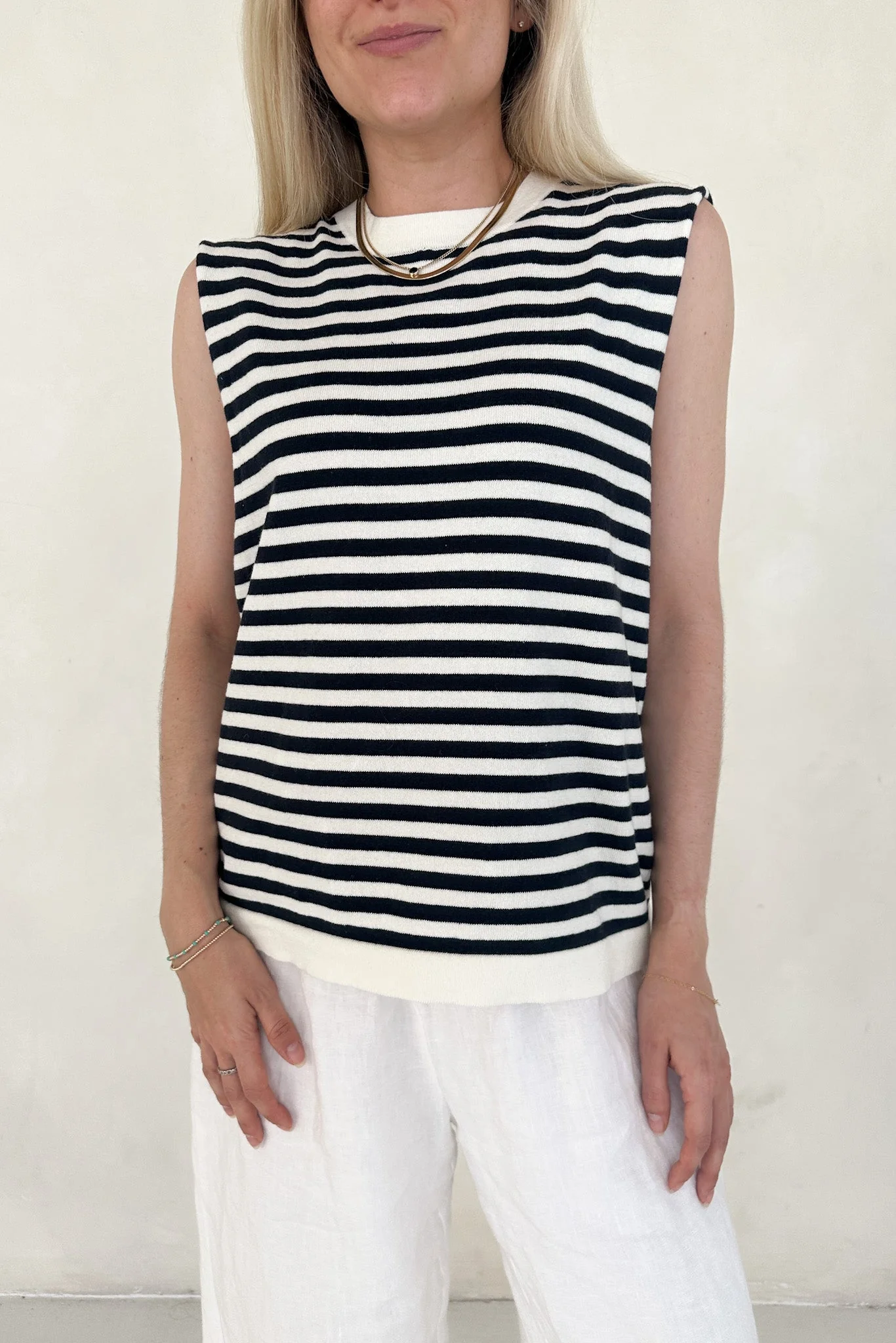 Lenox Black and White Striped Sleeveless Top