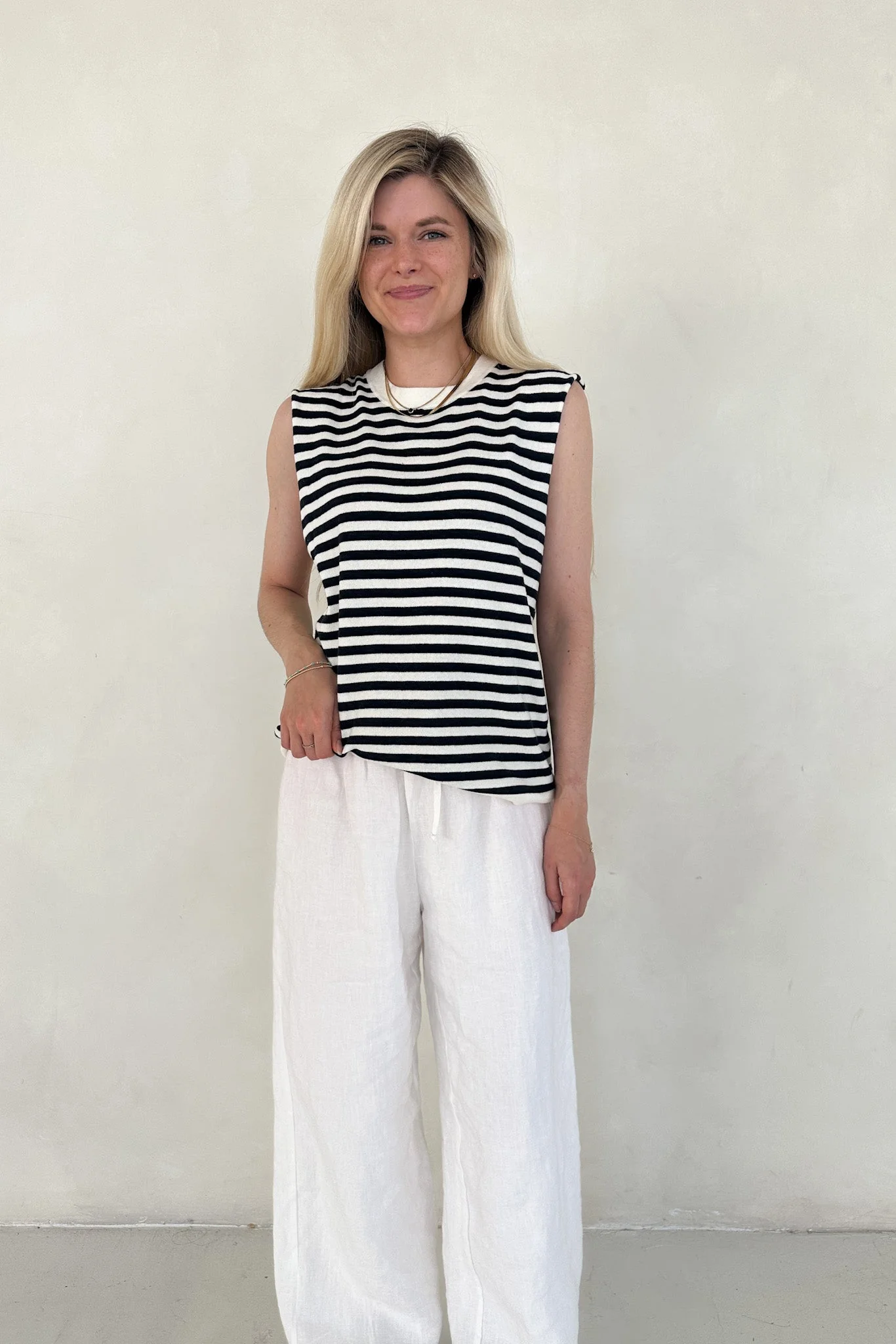Lenox Black and White Striped Sleeveless Top - Image 2