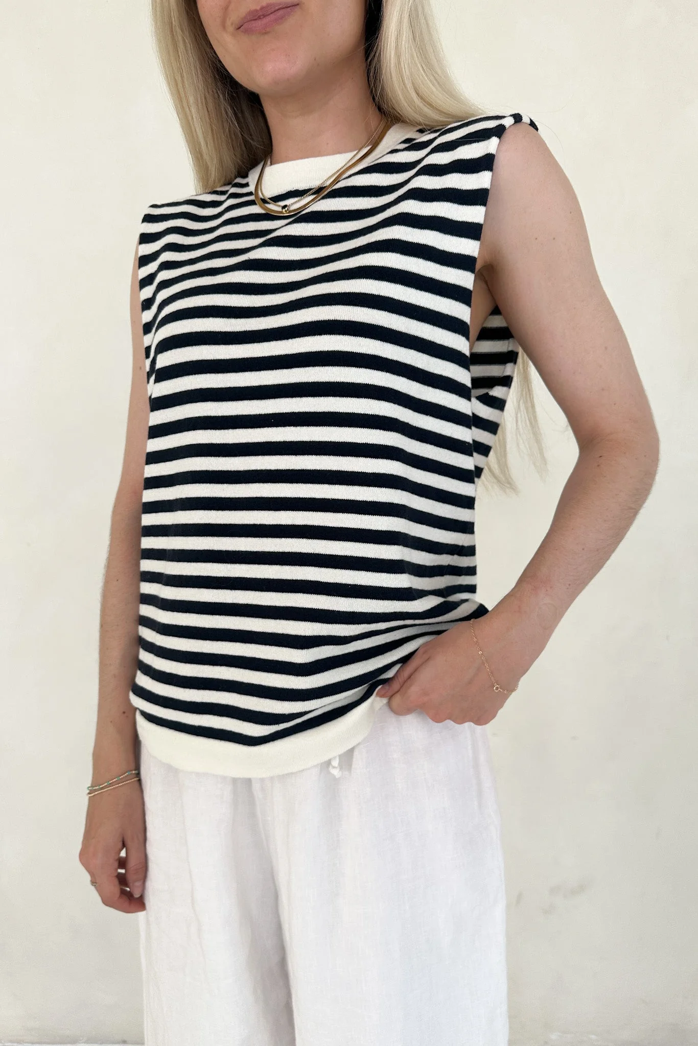 Lenox Black and White Striped Sleeveless Top - Image 3