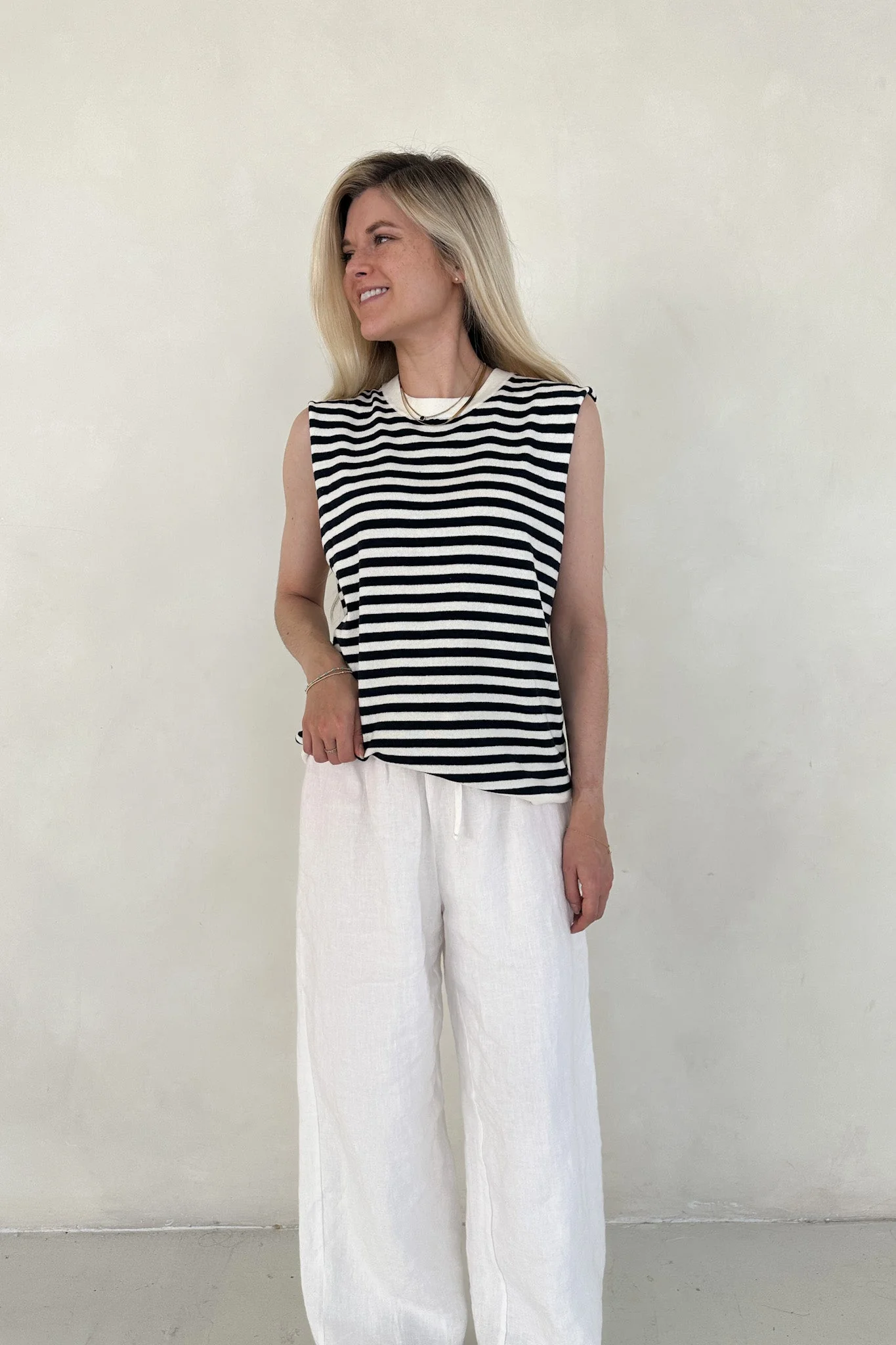 Lenox Black and White Striped Sleeveless Top - Image 6