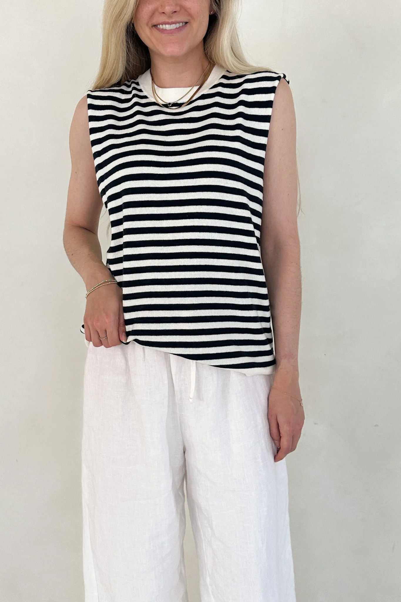 Lenox Black and White Striped Sleeveless Top - Image 8