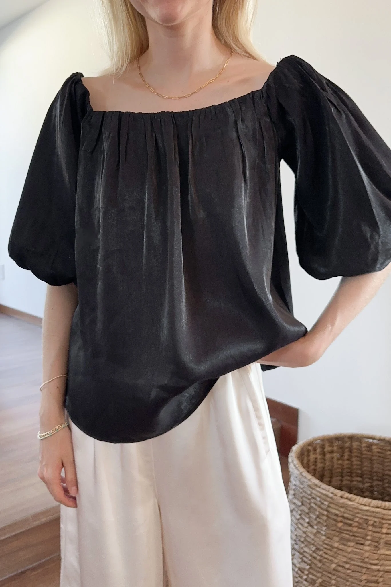 Let's Party Off The Shoulder Satin Blouse - Image 2