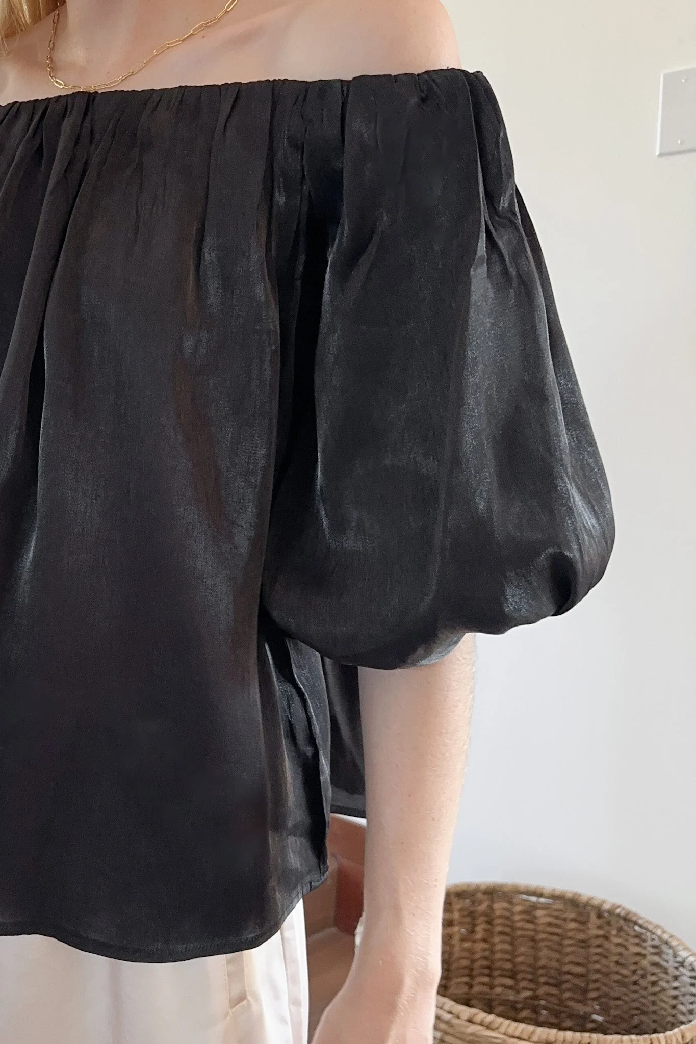 Let's Party Off The Shoulder Satin Blouse - Image 3