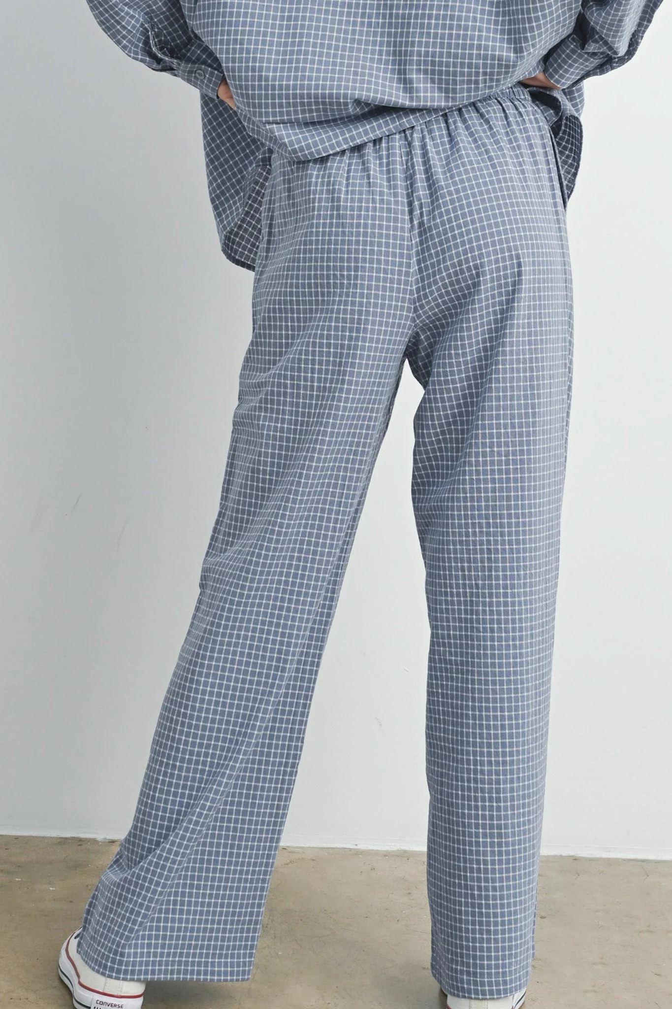 Lets Stay In Drawstring Check Pants in Dusty Blue - Image 3