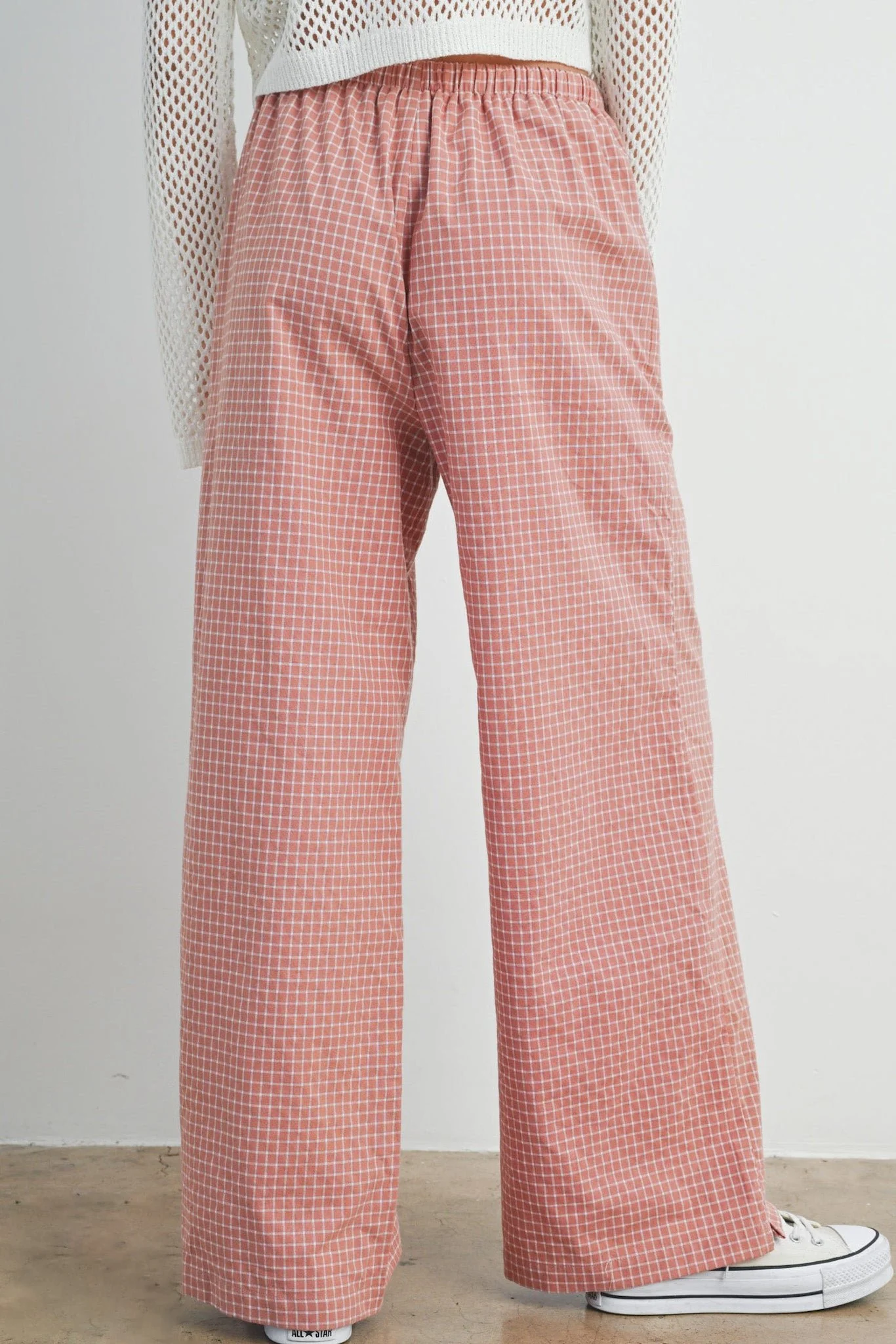 Lets Stay In Drawstring Check Pants in Rose - Image 3