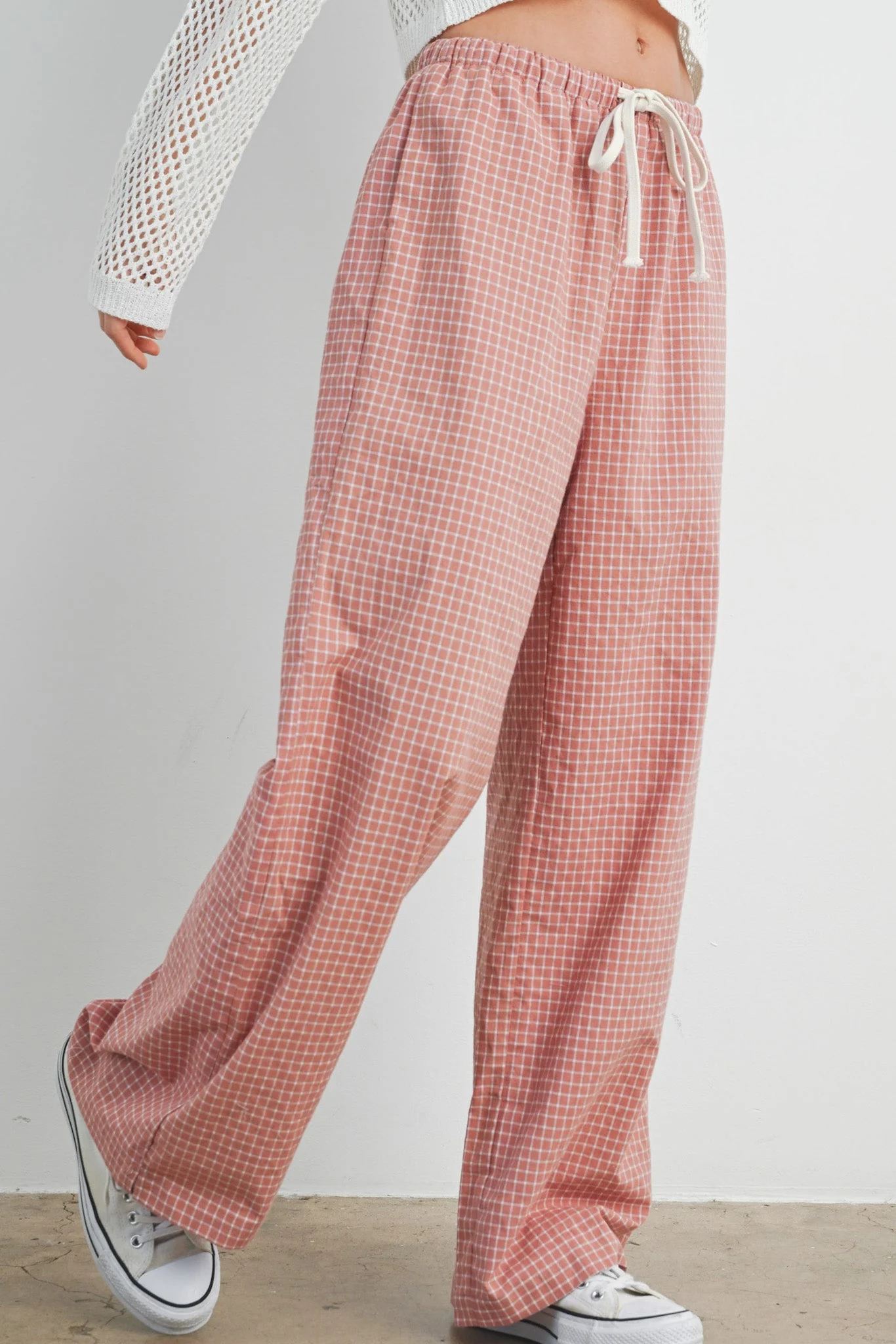 Lets Stay In Drawstring Check Pants in Rose - Image 7