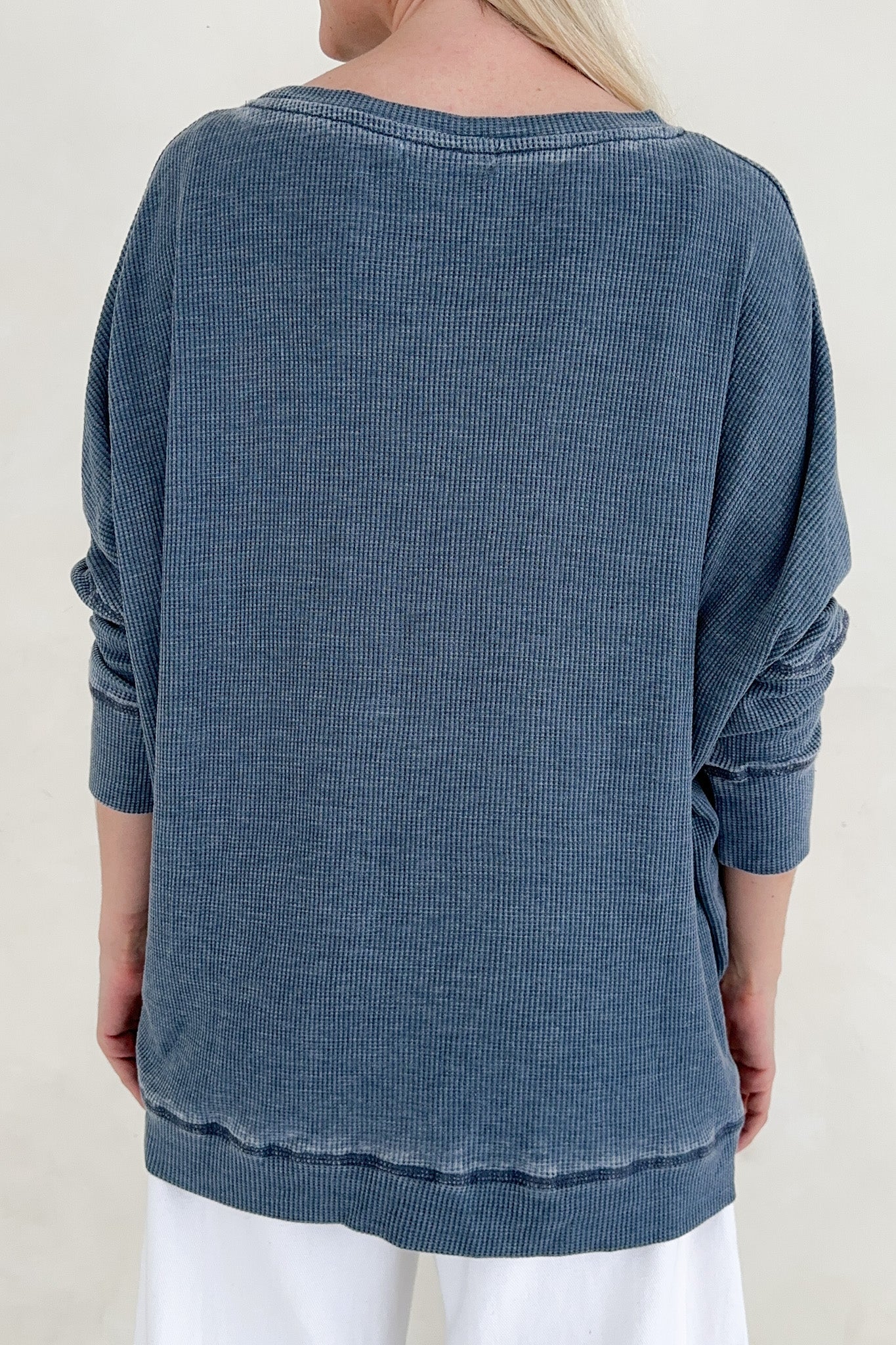 Libby Waffle Knit Boatneck Top in Light Navy - Image 7
