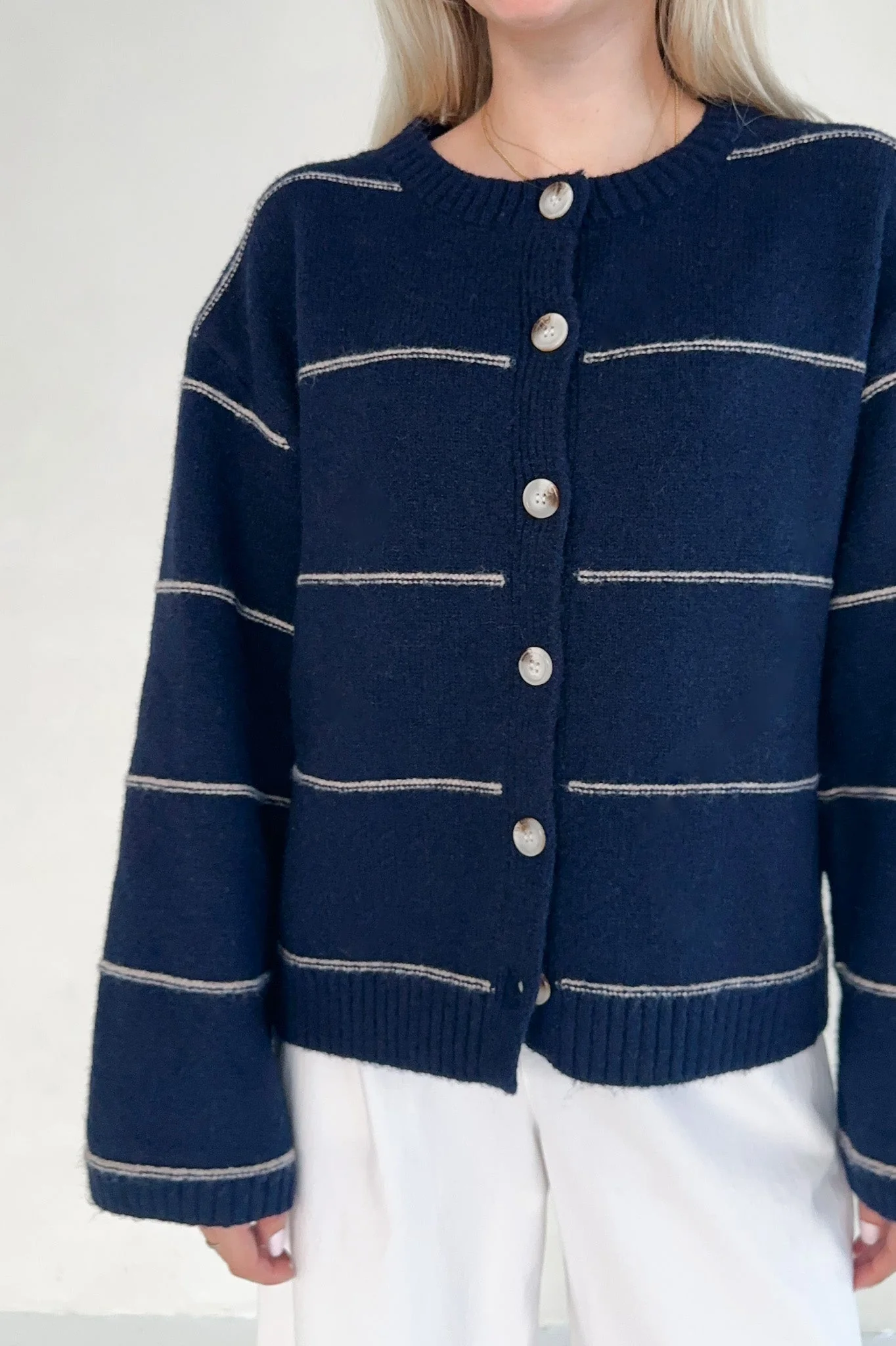 London Knit Button Front Striped Cardigan - Image 2