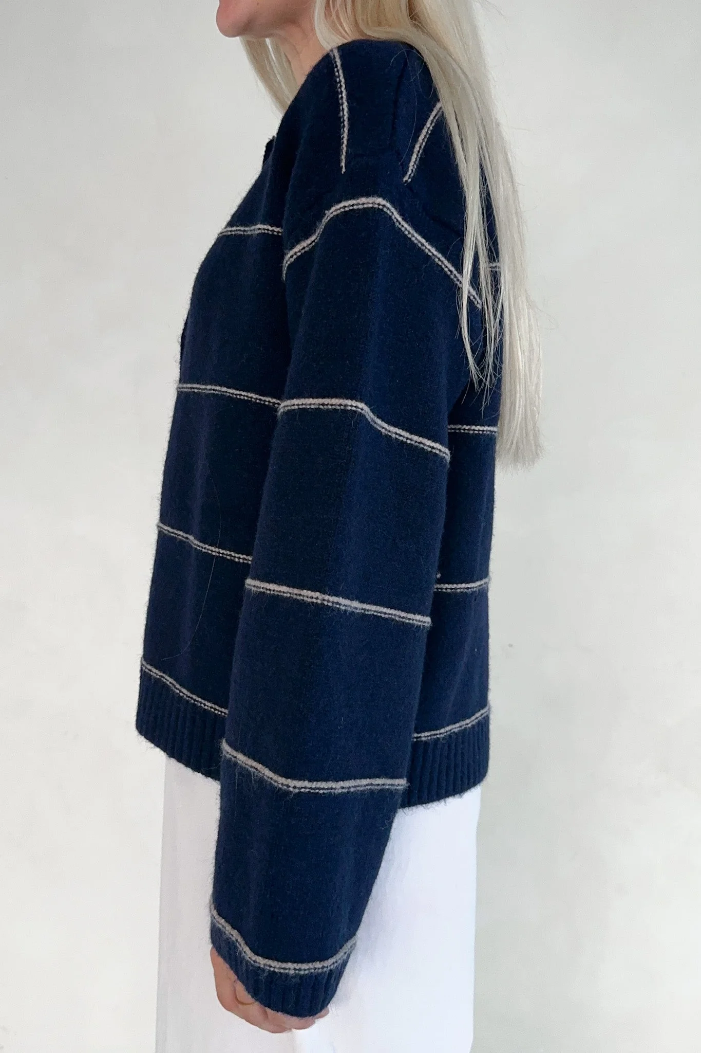 London Knit Button Front Striped Cardigan - Image 3