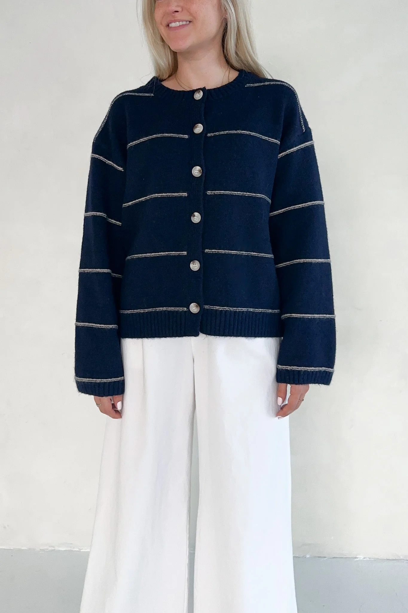 London Knit Button Front Striped Cardigan - Image 5
