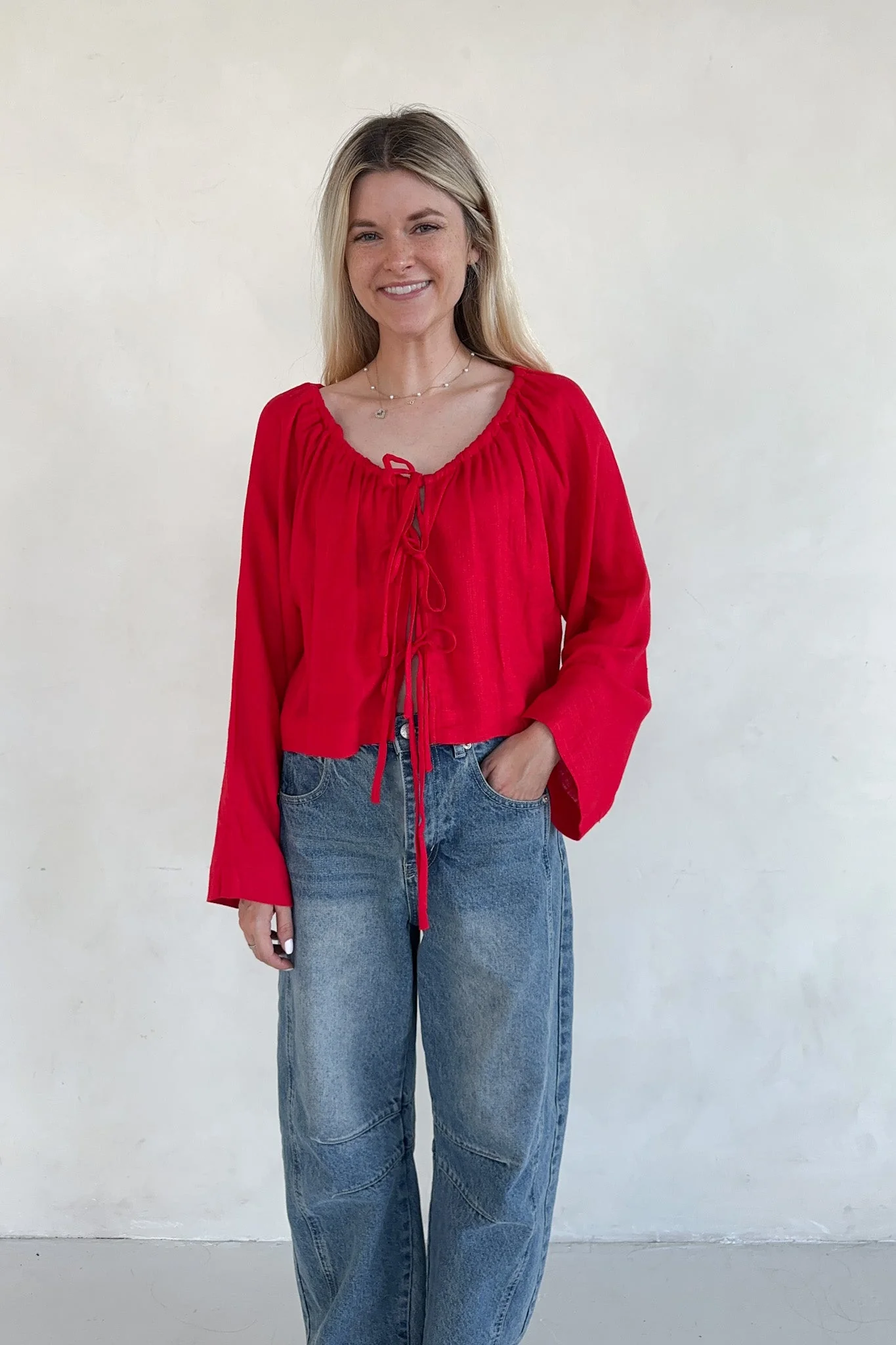 Long Live Textured Tie Front Blouse - Image 2