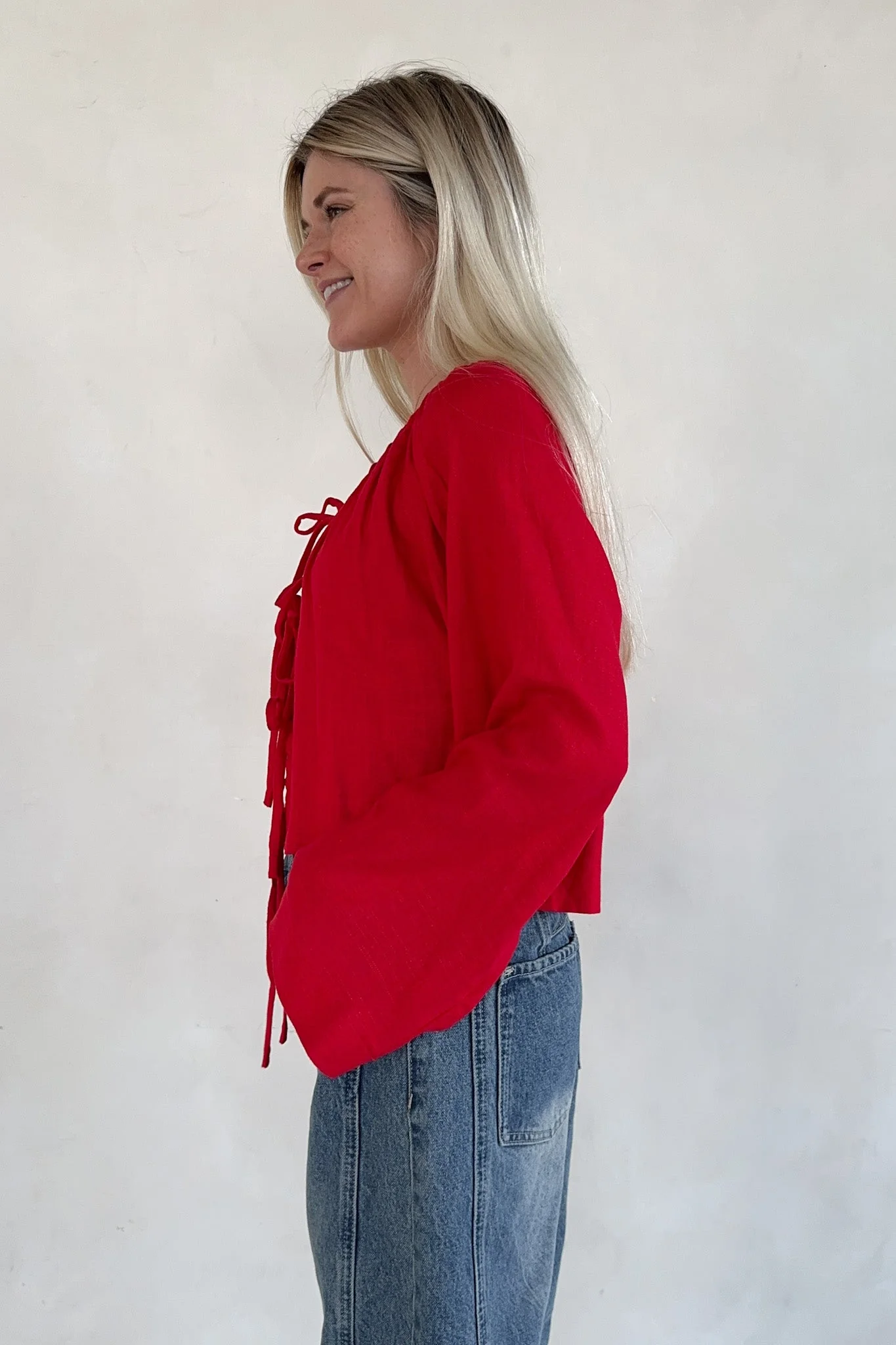 Long Live Textured Tie Front Blouse - Image 5