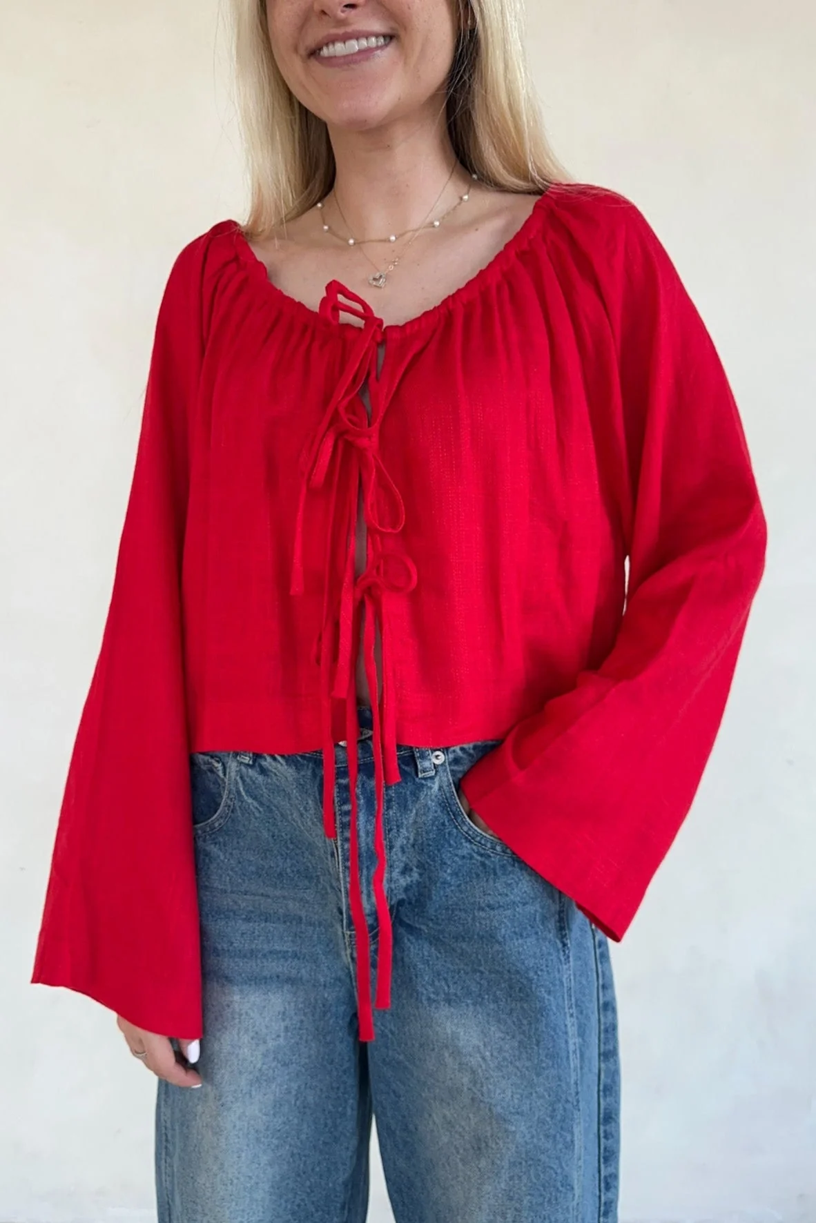 Long Live Textured Tie Front Blouse - Image 7