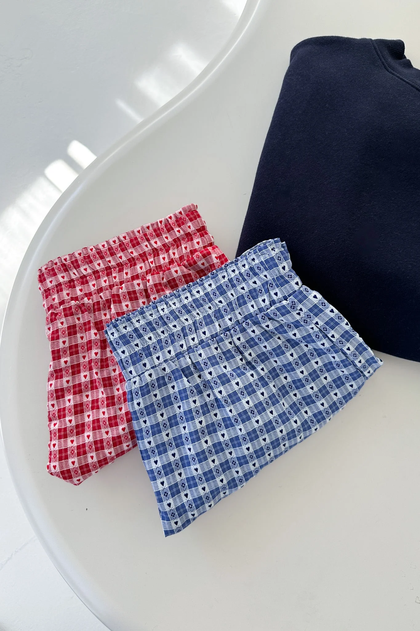 Love Letter Gingham Checkered Heart Ruffle Shorts in Blue - Image 3